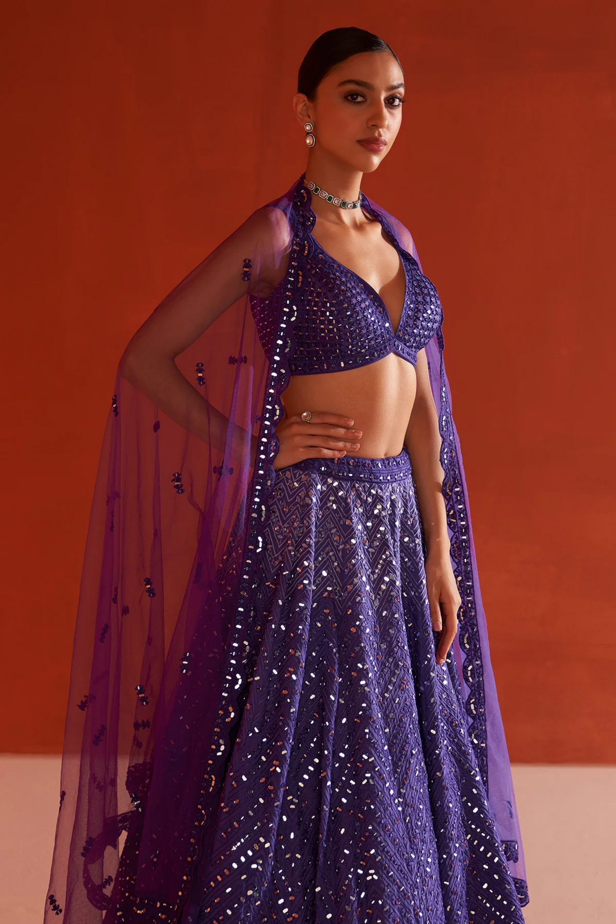 Purple Raw Silk Lehenga Set