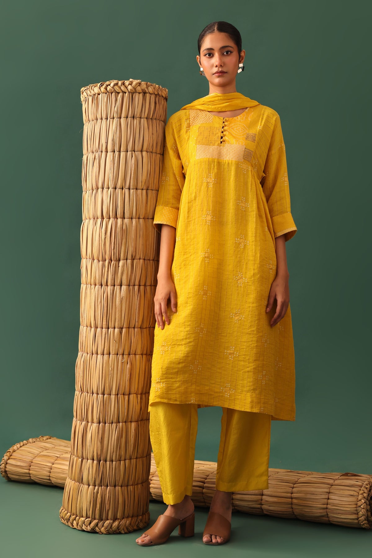 Yellow Chanderi Kurta Set