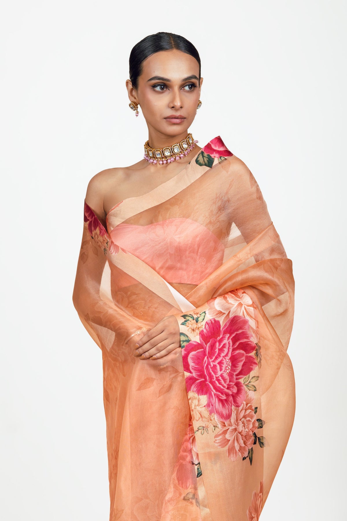Farah Peach Organza Saree