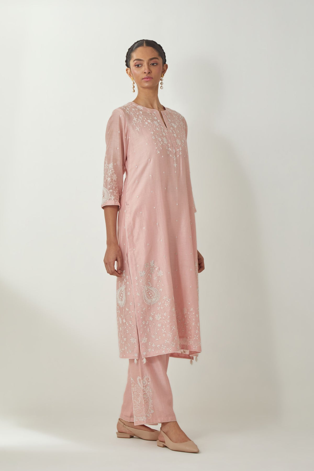 Pink Chanderi Straight Kurta Set