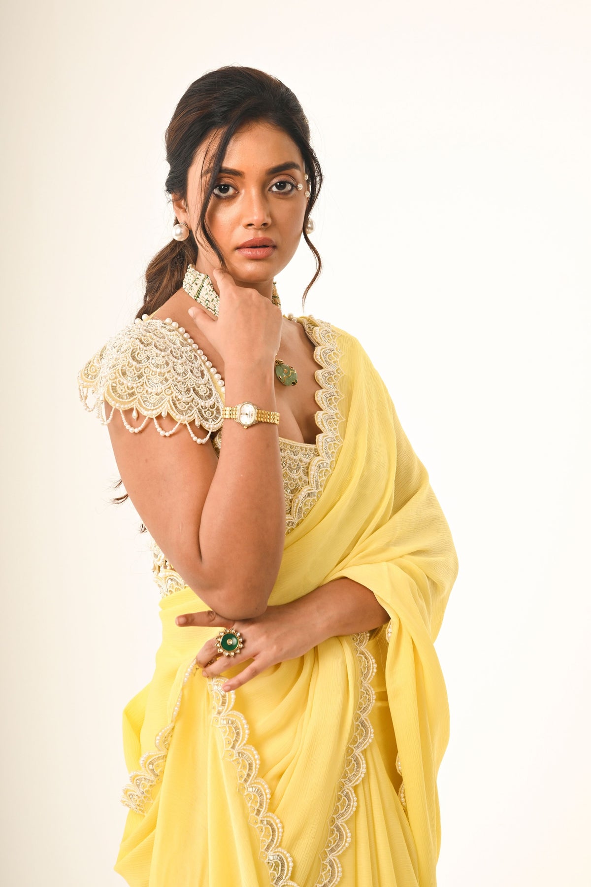 Scallop Embroidered Saree Set
