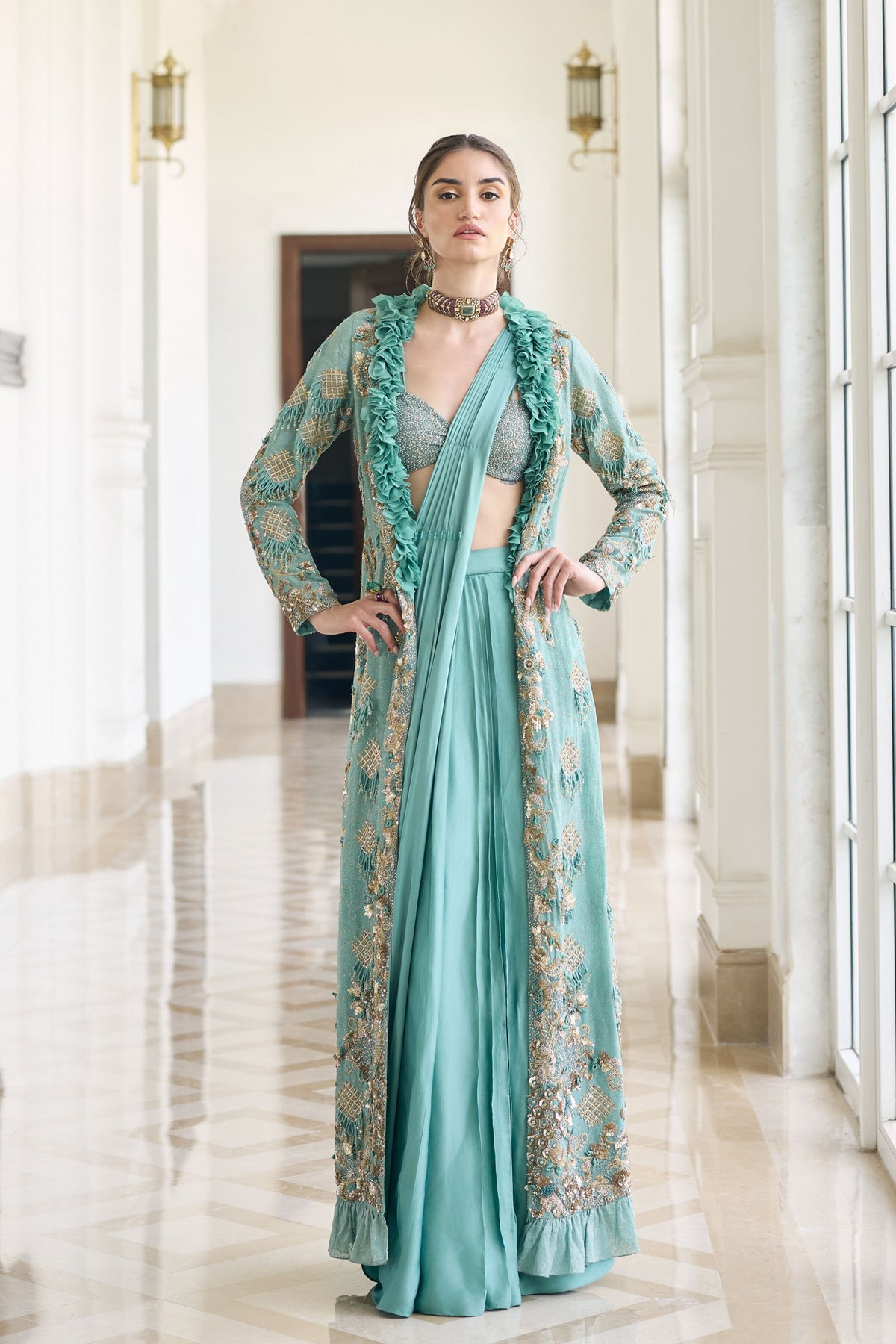 Hayacinth Jacket Draped Saree Set