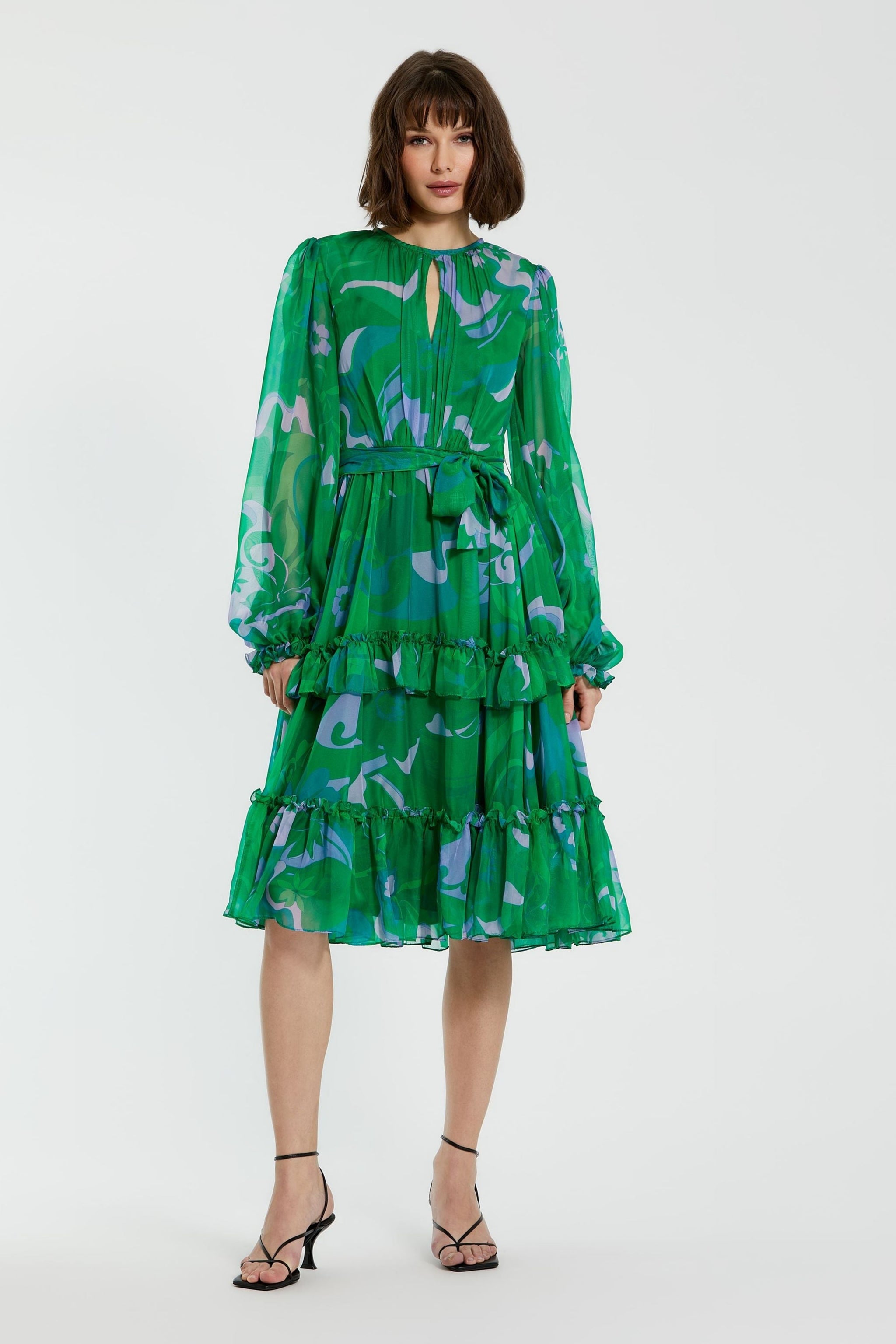 Mac Duggal - Green Printed Chiffon Midi Dress - Elahe Mac Duggal - Green Printed Chiffon Midi Dress - Elahe