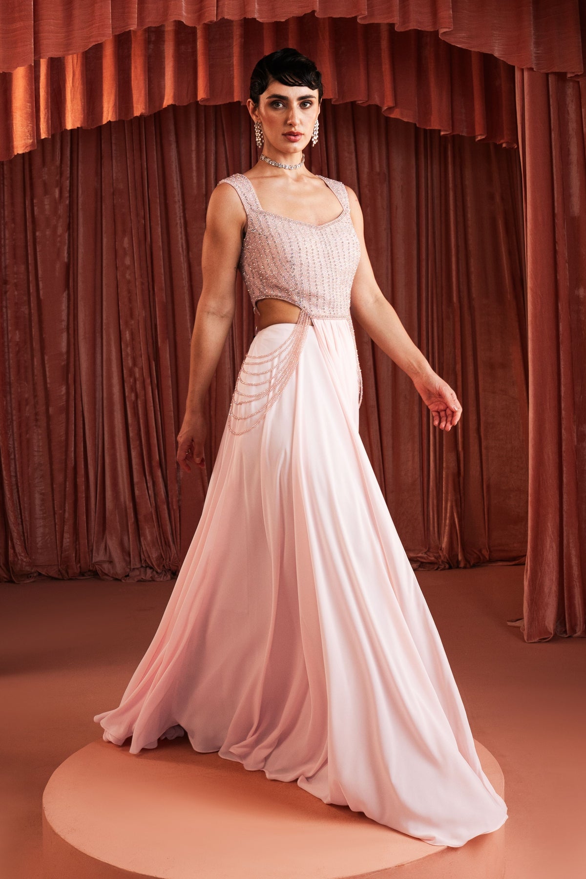 Baby Pink Beaded Skirt Set