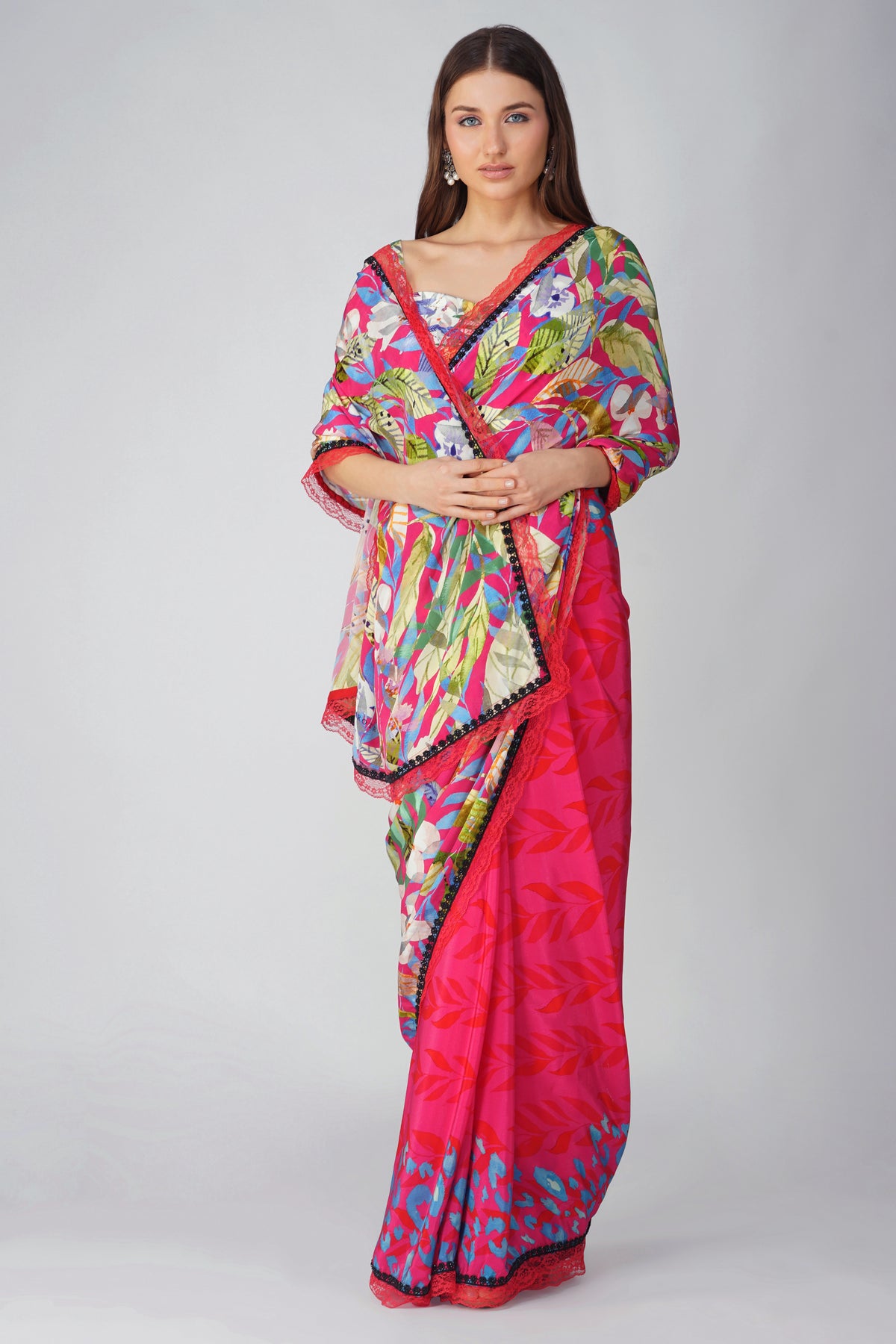 Multi Leaf Printed Saree Set