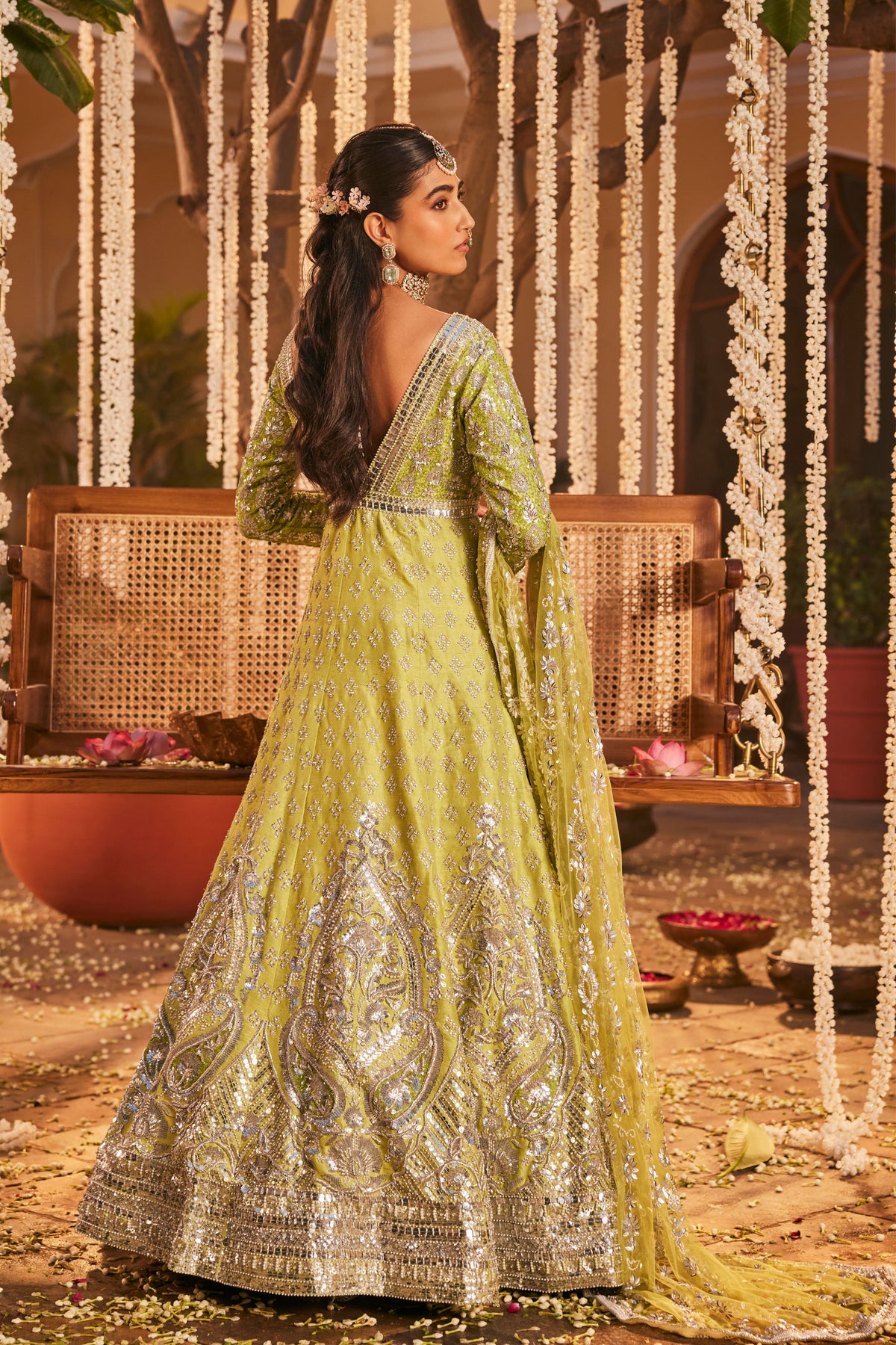 Green Mehr Anarkali Set