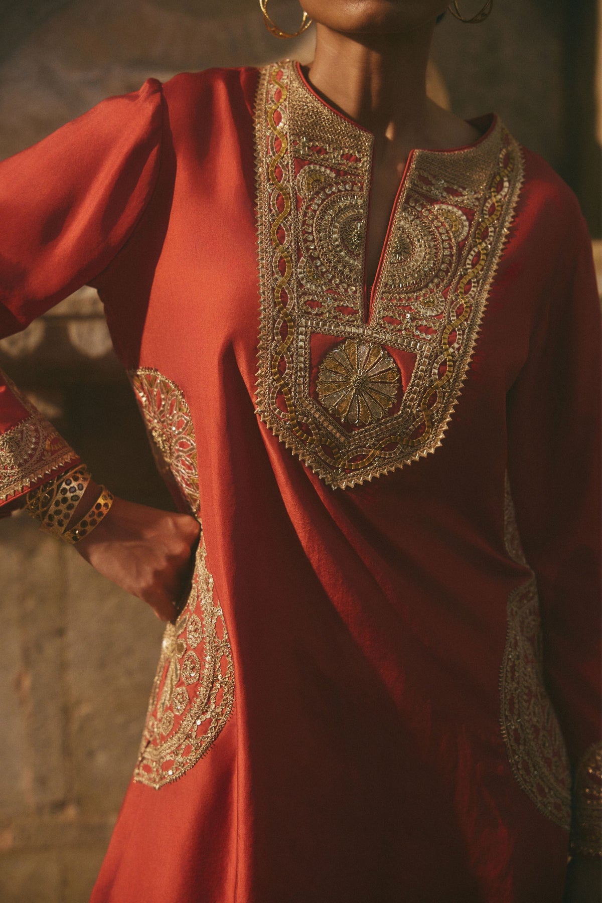Red Short Kurta Set