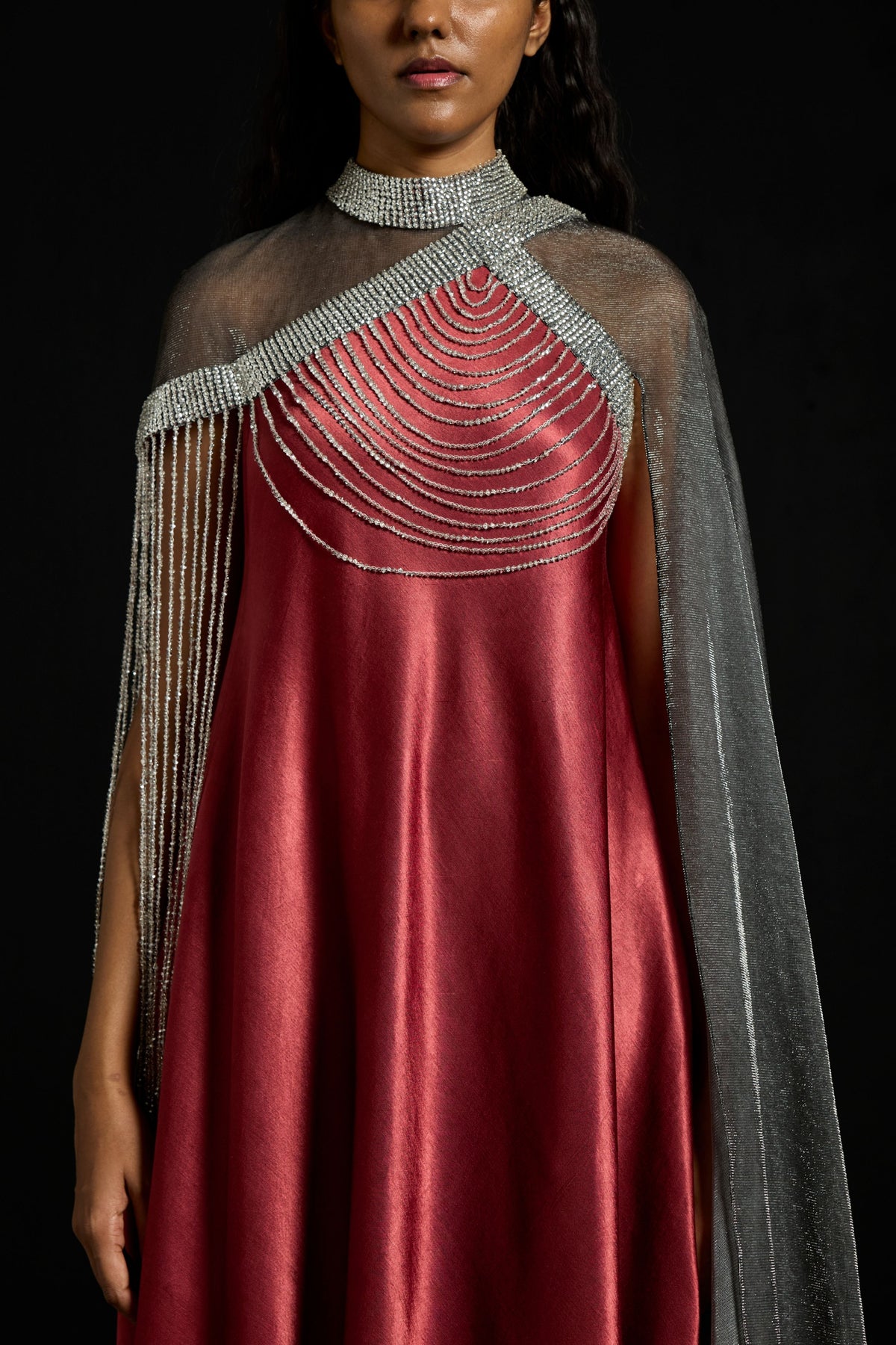 One-Sleeve Sequins Kaftan Dress