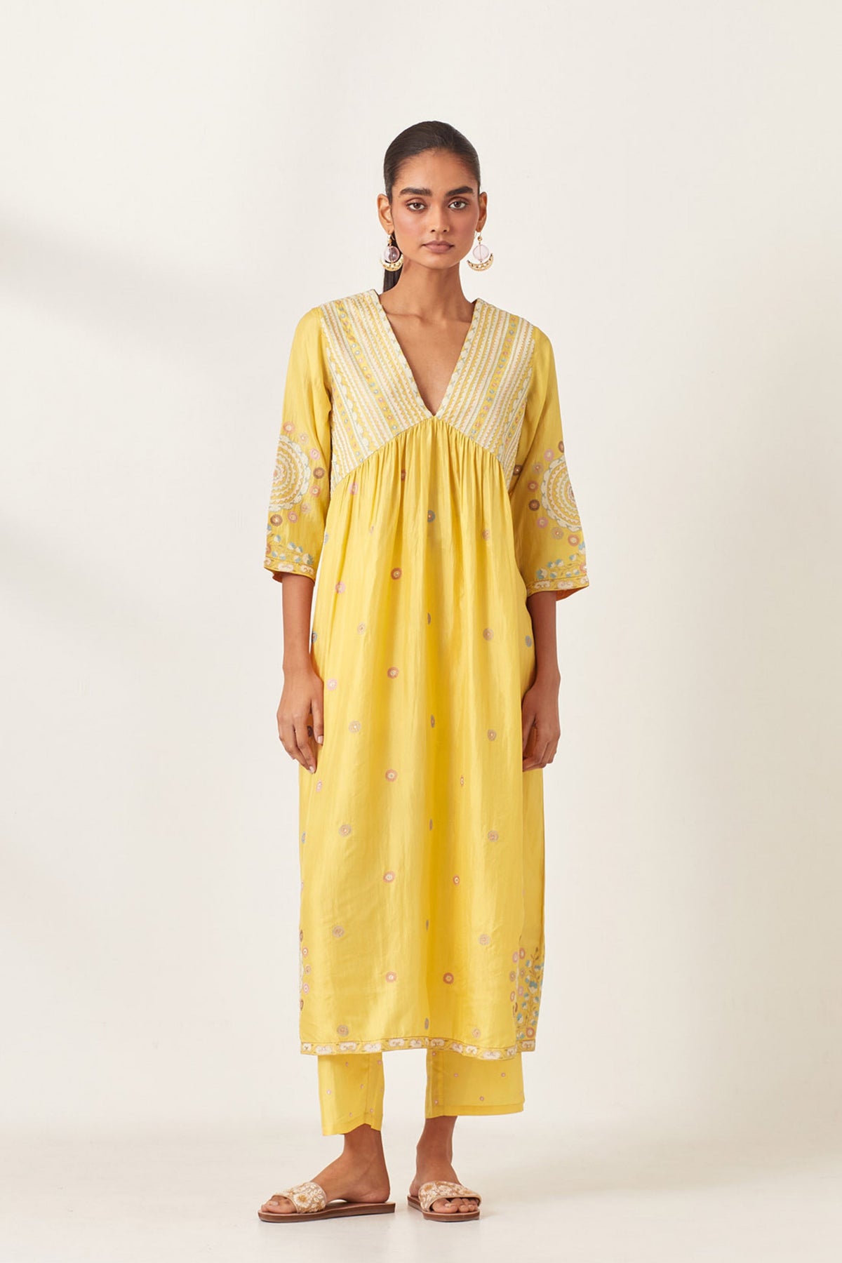 Yellow Silk Kurta Dress Set