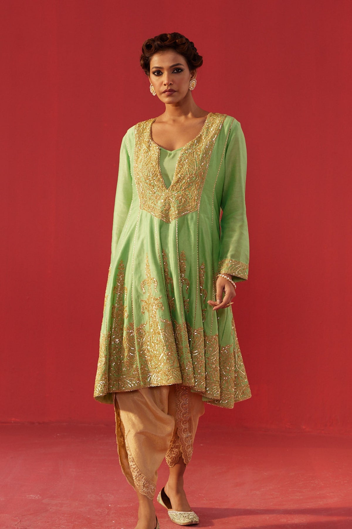 Pista Green Kalidar Kurta Set