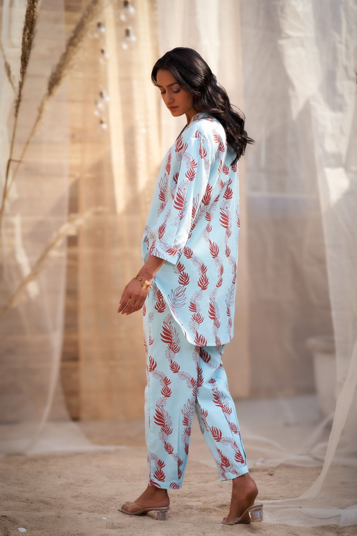 Reveria Printed Blue Tunic Set