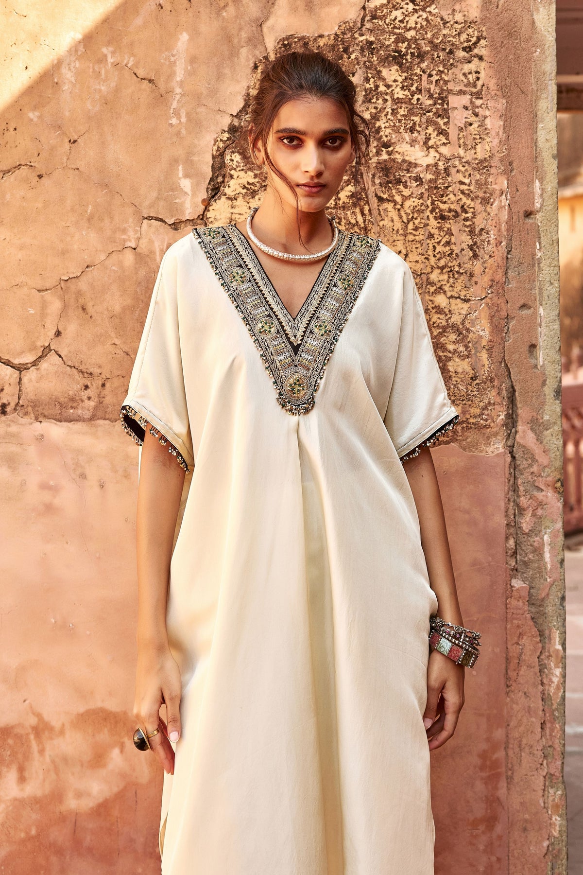 Ivory Long Kaftan Set