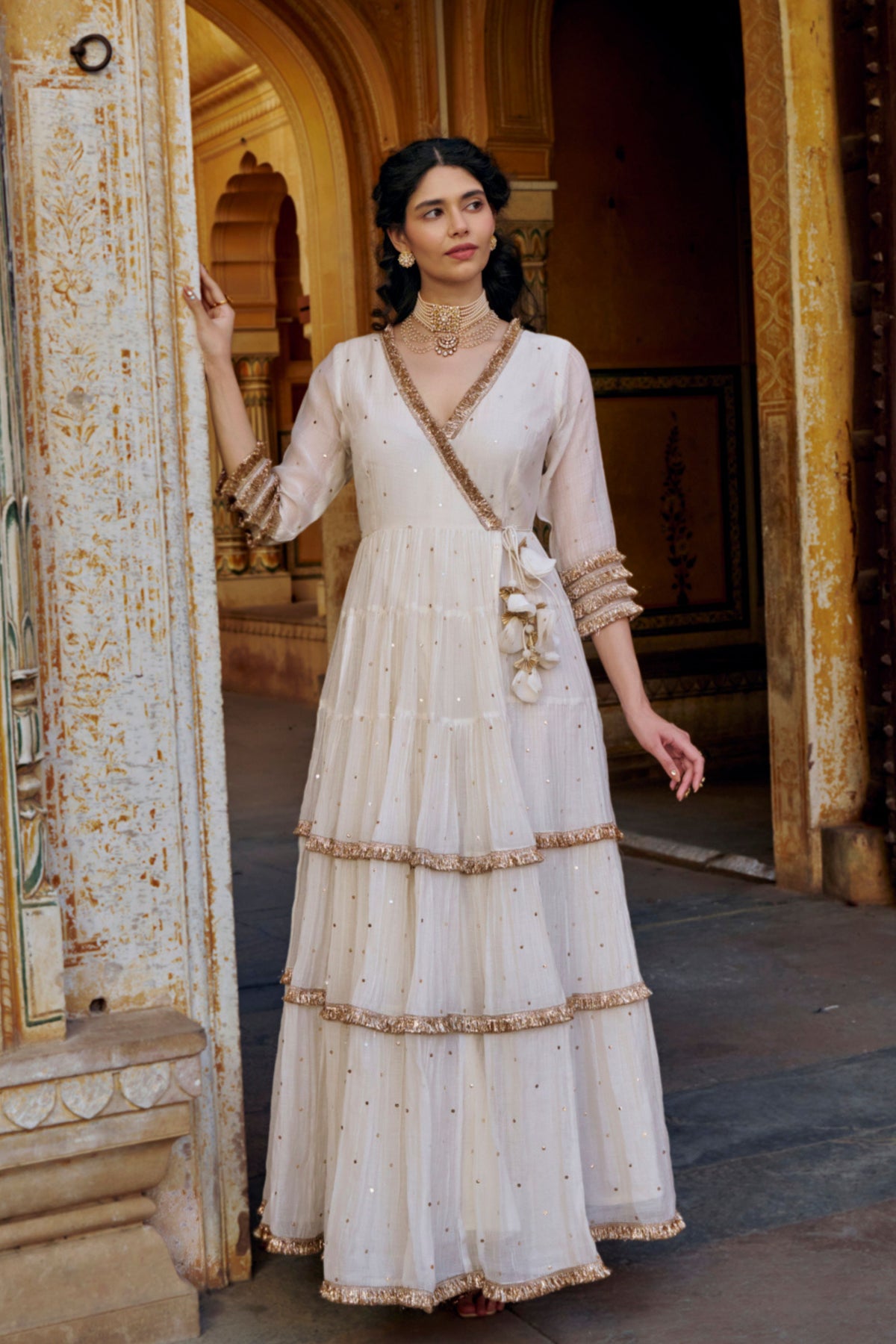 Ivory Tiered Angrakha Set