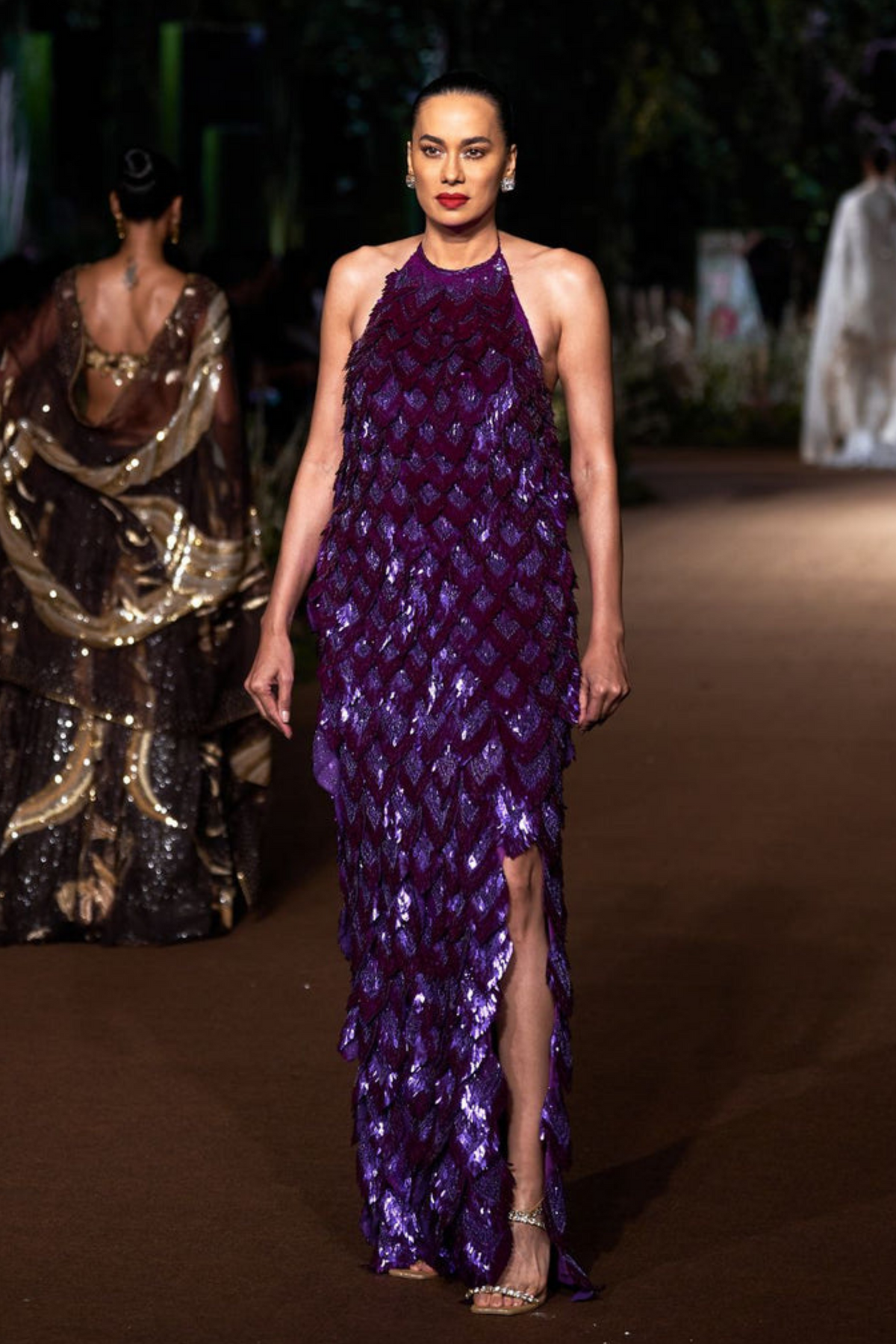 Amethyst Feather Backlace Gown