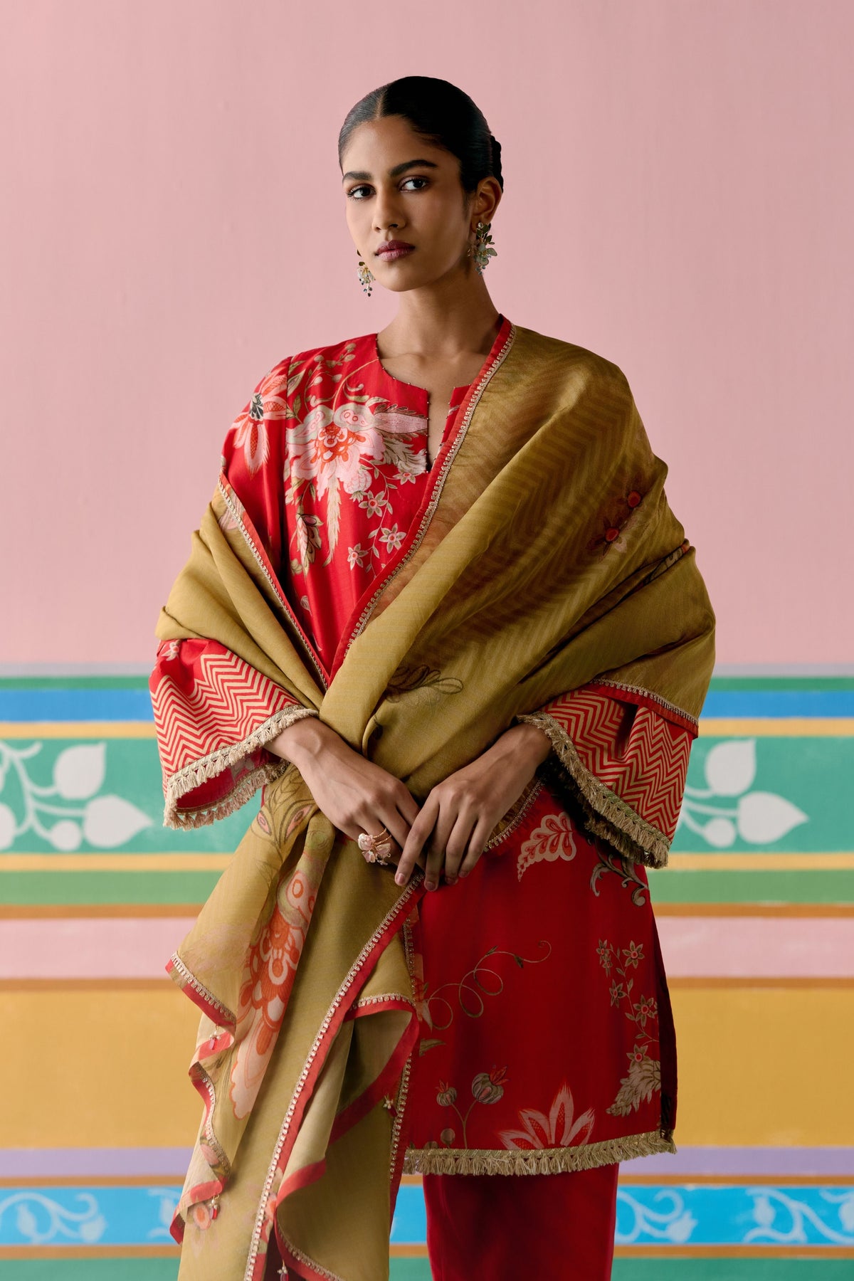 Red Chintz Sharara Set