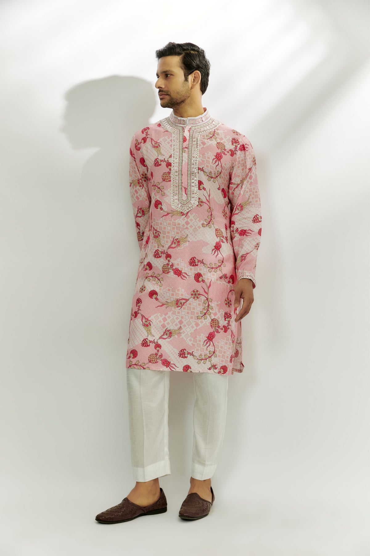 Pastel Pink Printed and Embroirdered Kurta