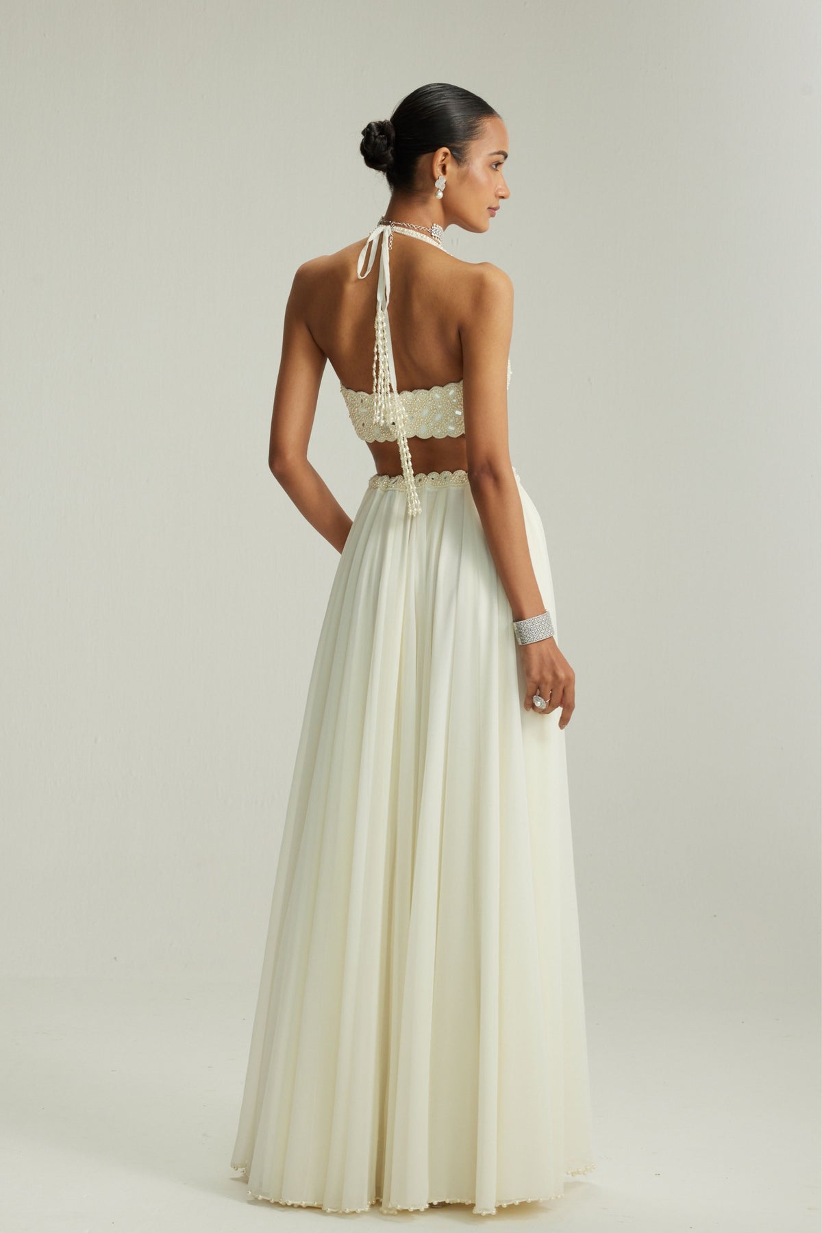 Halter Neck Blouse Off White Skirt Set