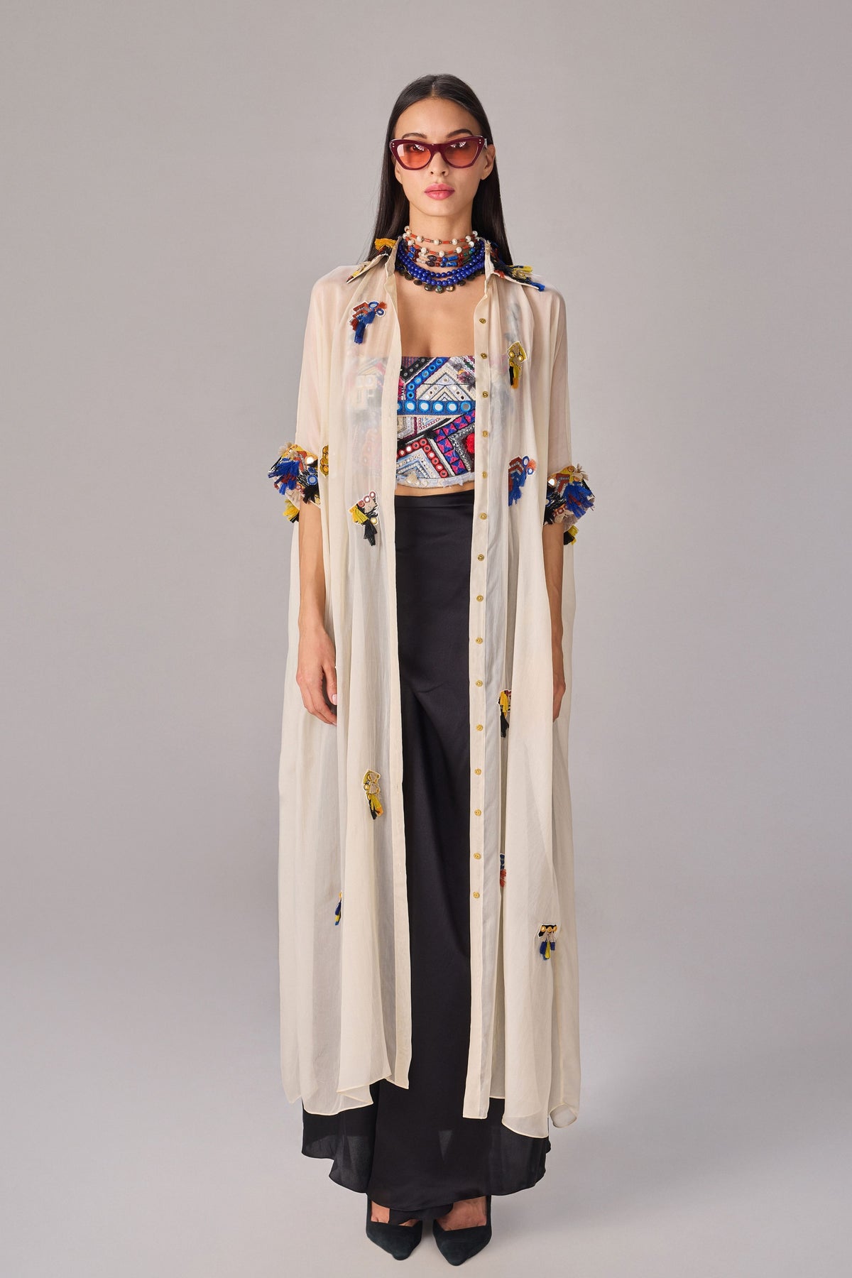 Collared Maxi Length Shirt Cape