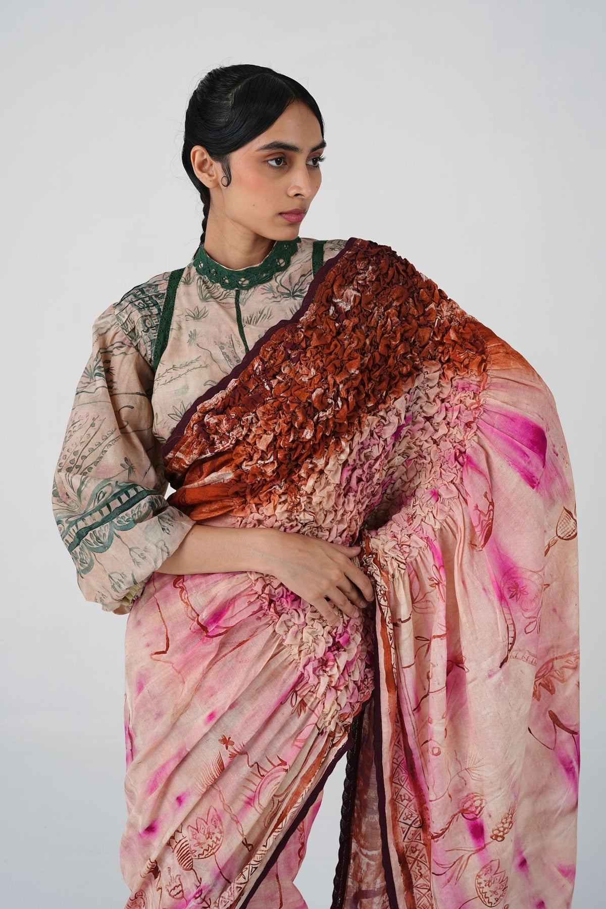 Smocked Pink Saree