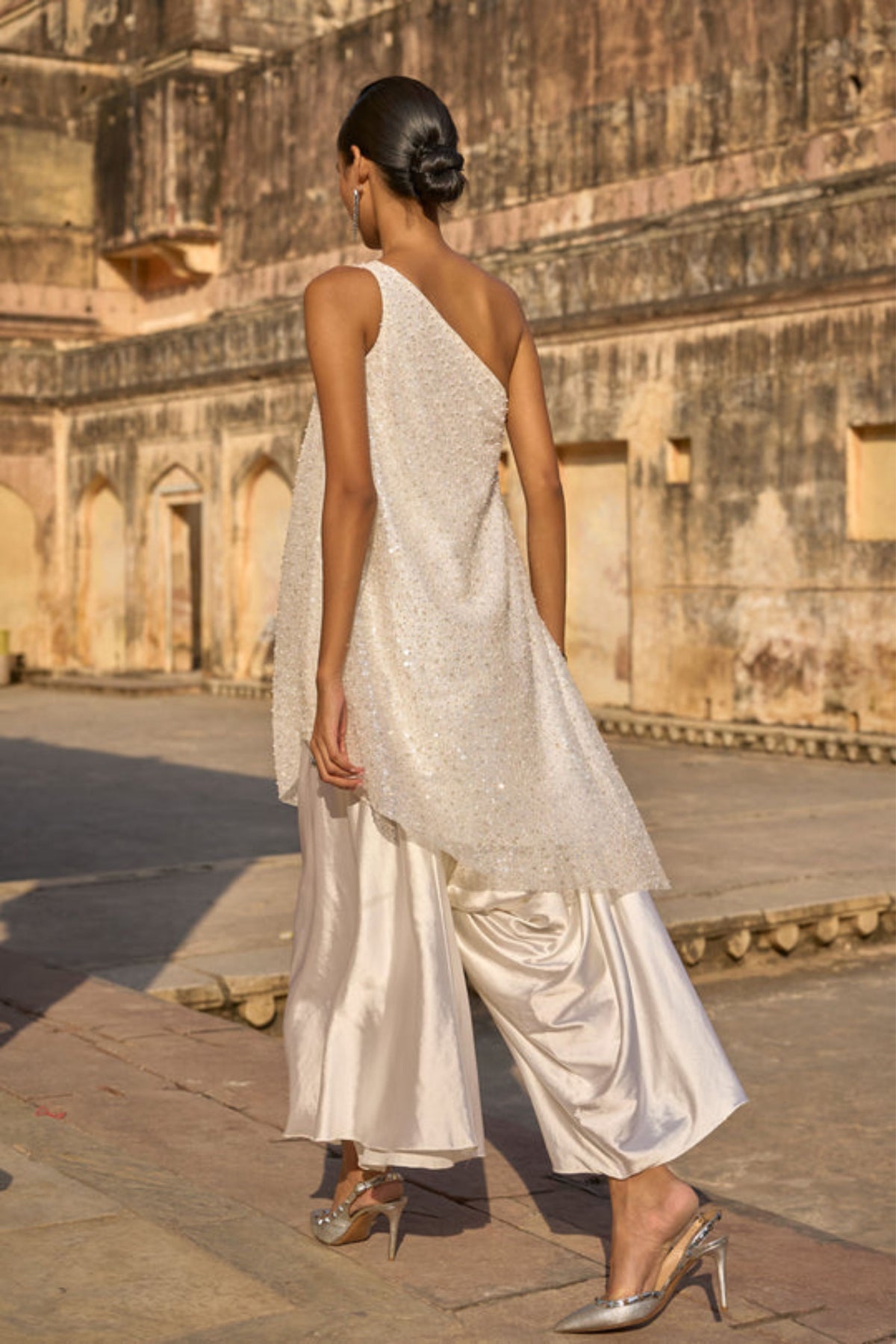 Pearl Embroidered One Shoulder Set