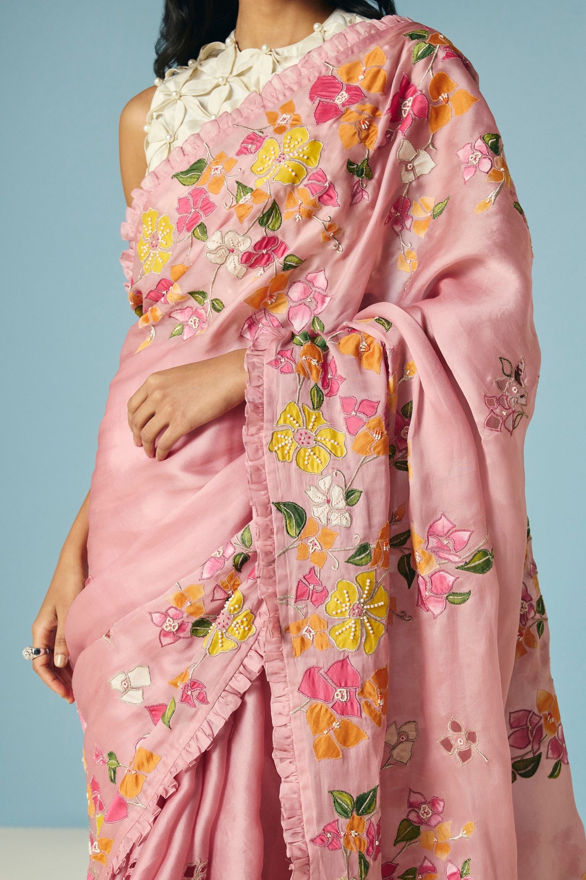 Blush Bougainvillea Saree