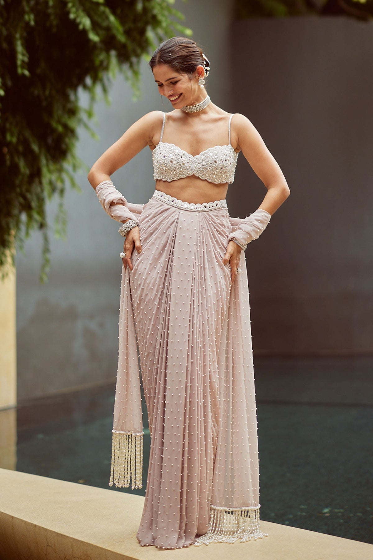 Satin Draped Skirt Set
