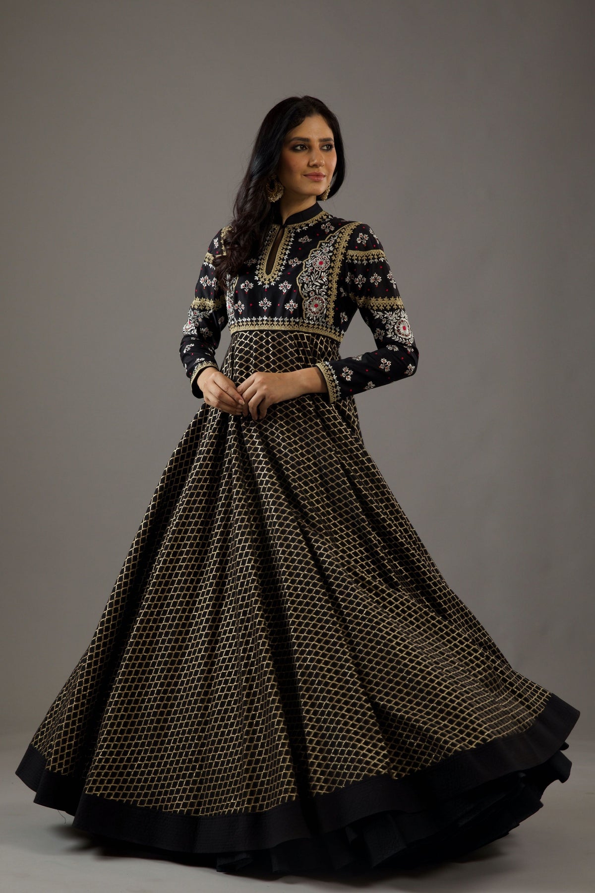 Chanderi Anarkali in Black