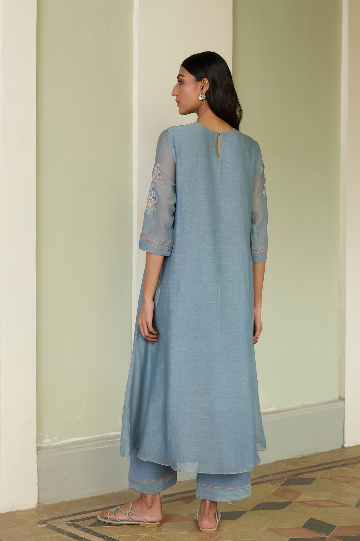Mist Blue Applique Kurta Set