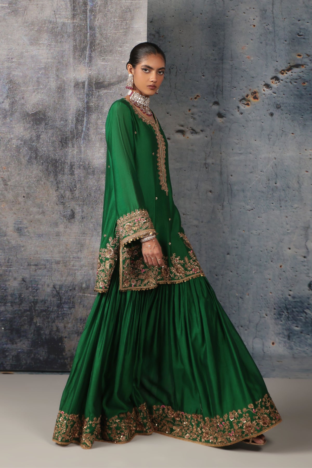 Green Heavy Sharara Set