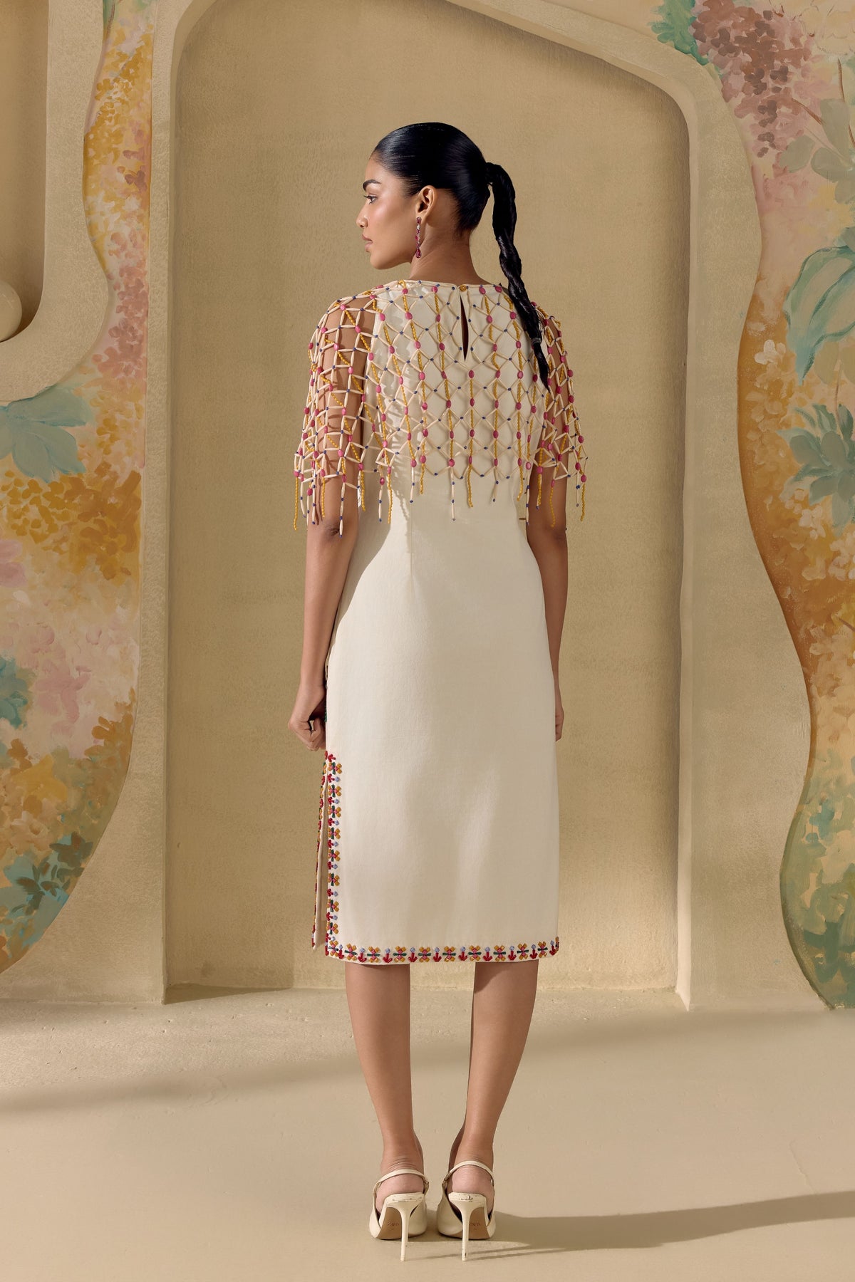 Ivory Mosaic Vine Cape Dress
