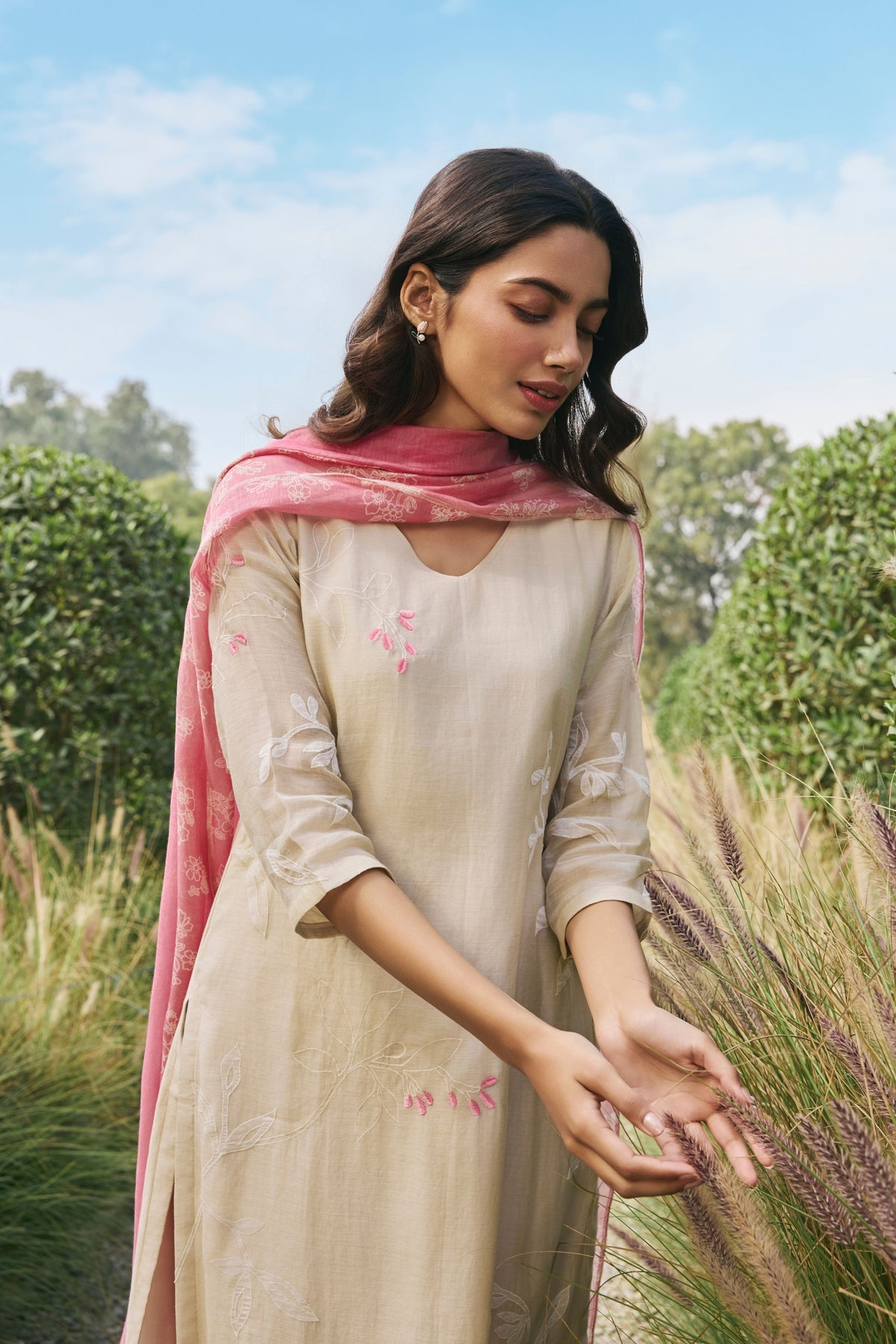 Ecru Floral Kurta Set