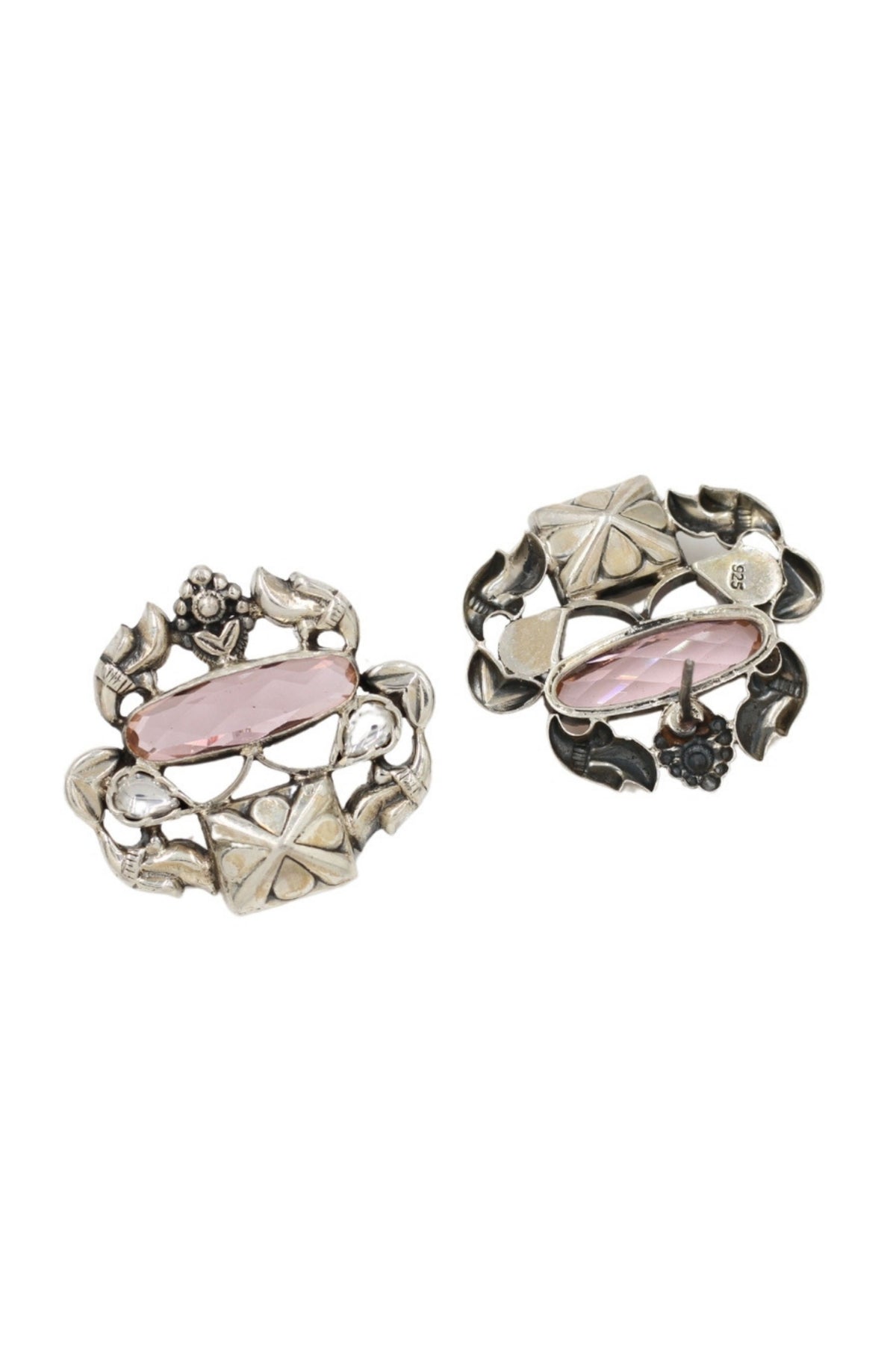 Artisan Silver Earrings in Pink