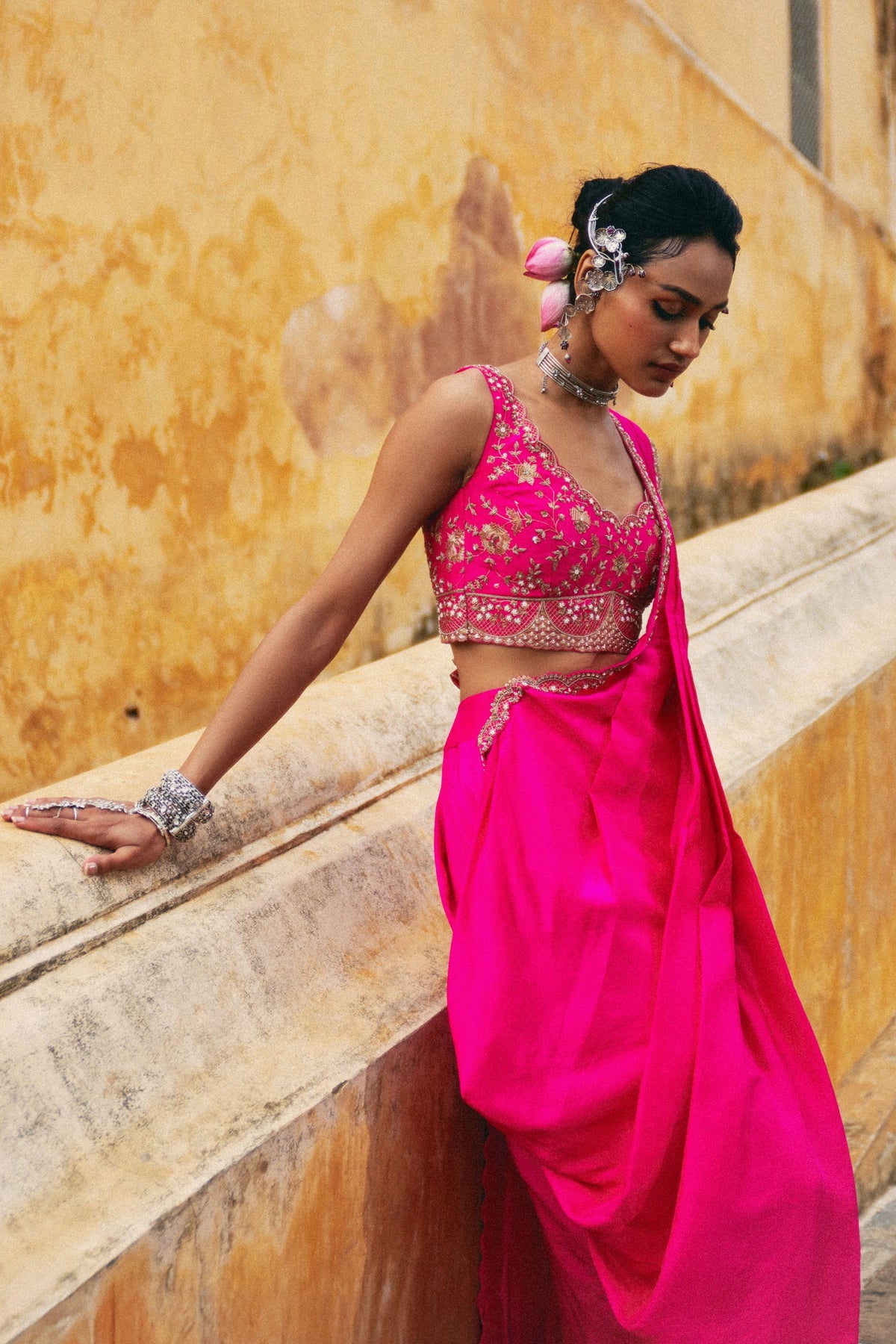 Bright Fuschia Draped Saree