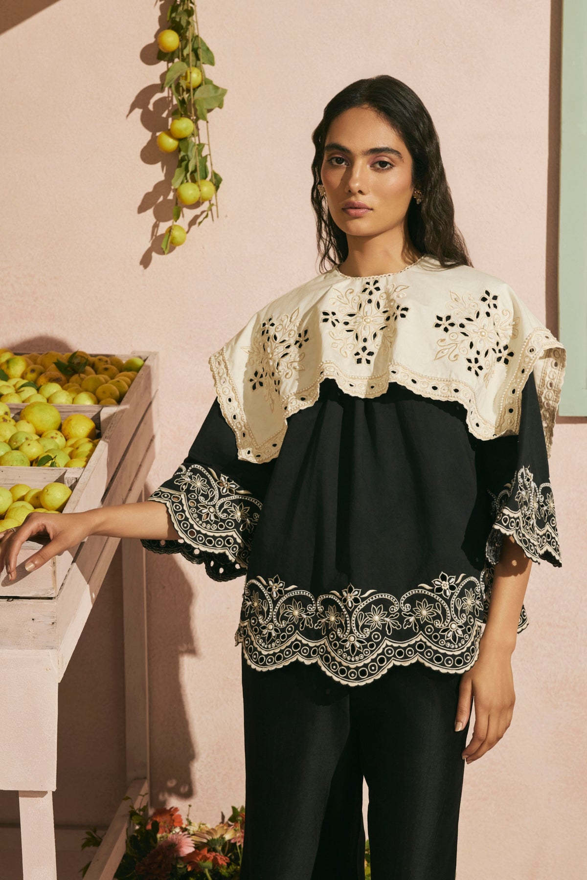 Black Contrast Collar Top