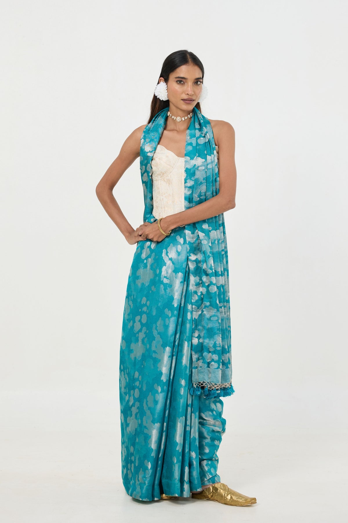 Turquoise Blue Tissue Saree