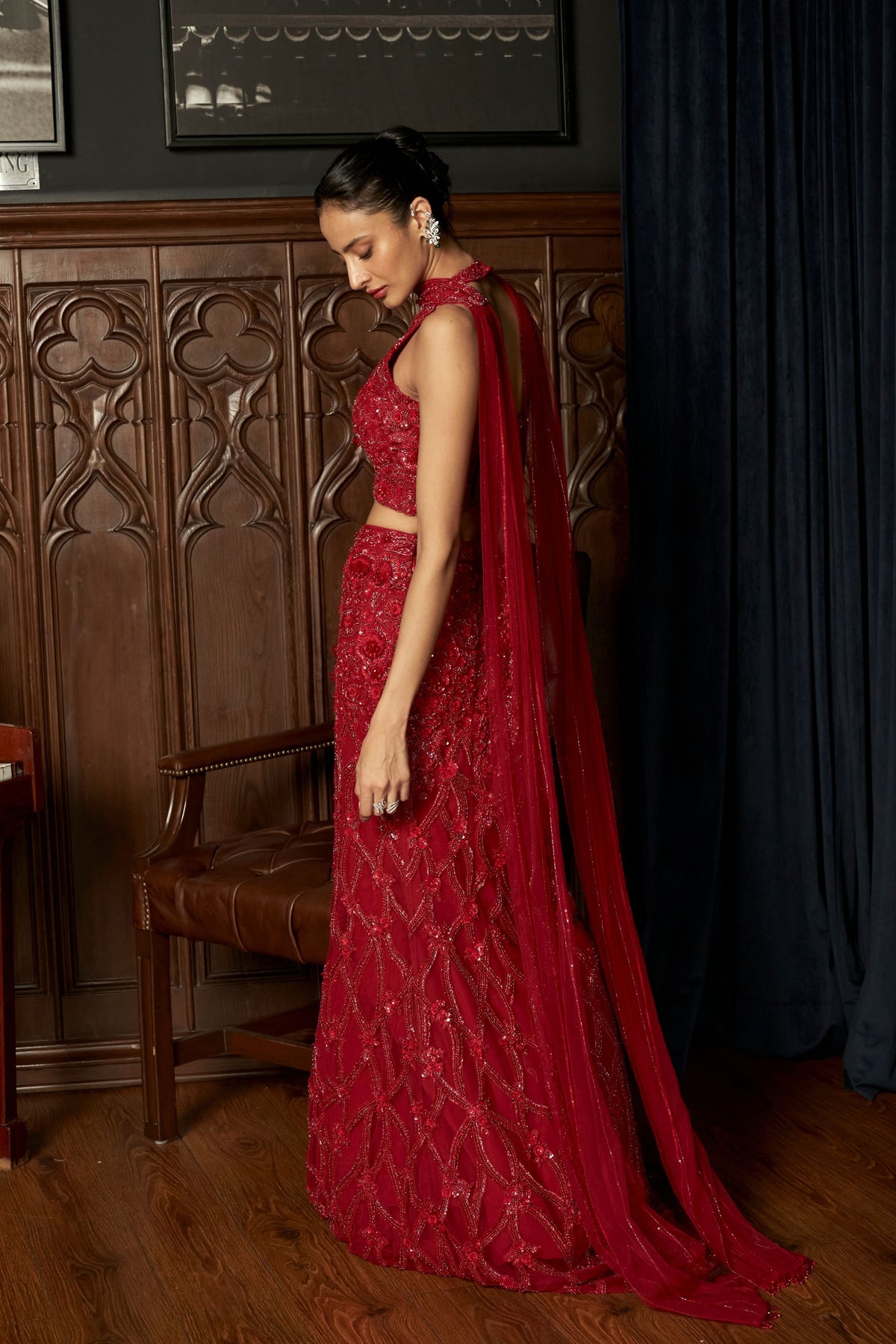 Red Fishcut Lehenga Set