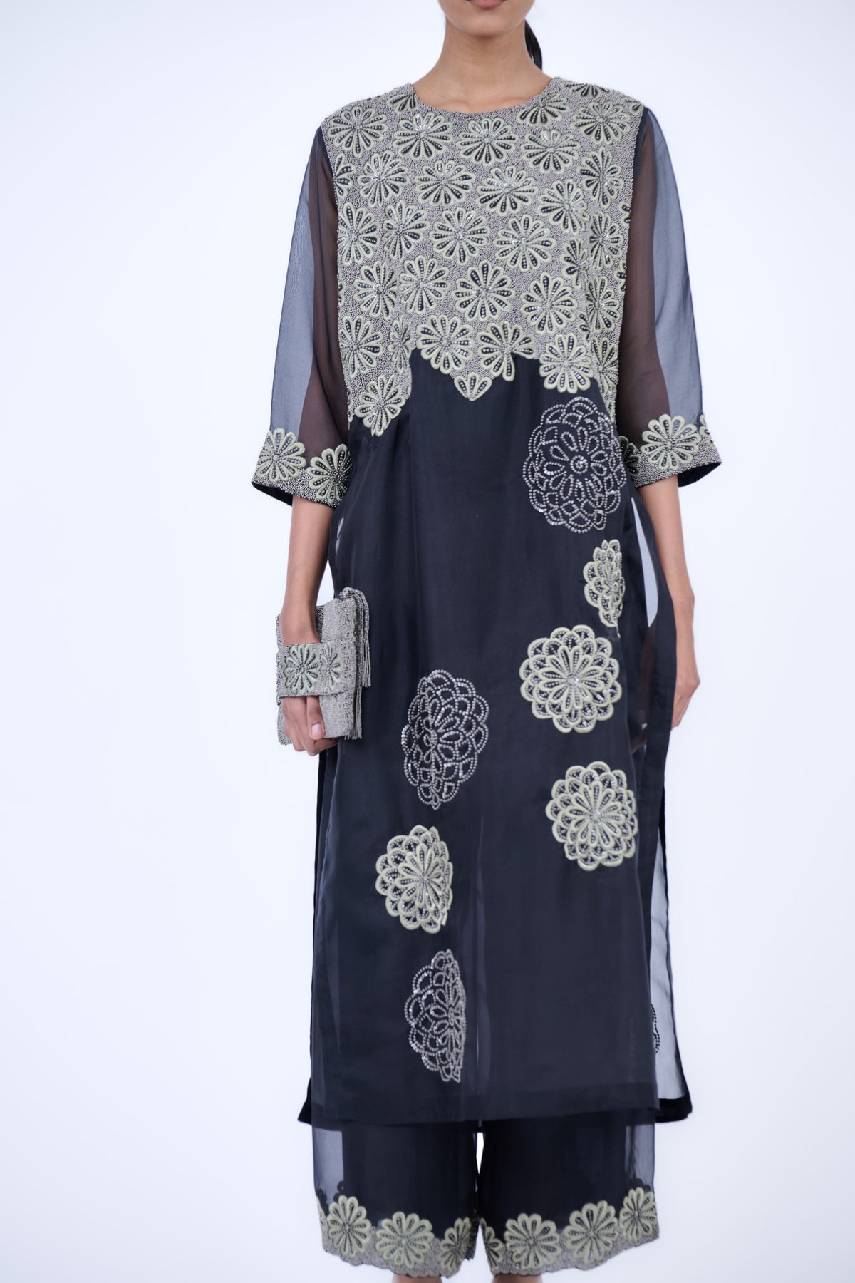 Silk Organza Threadwork Kurta
