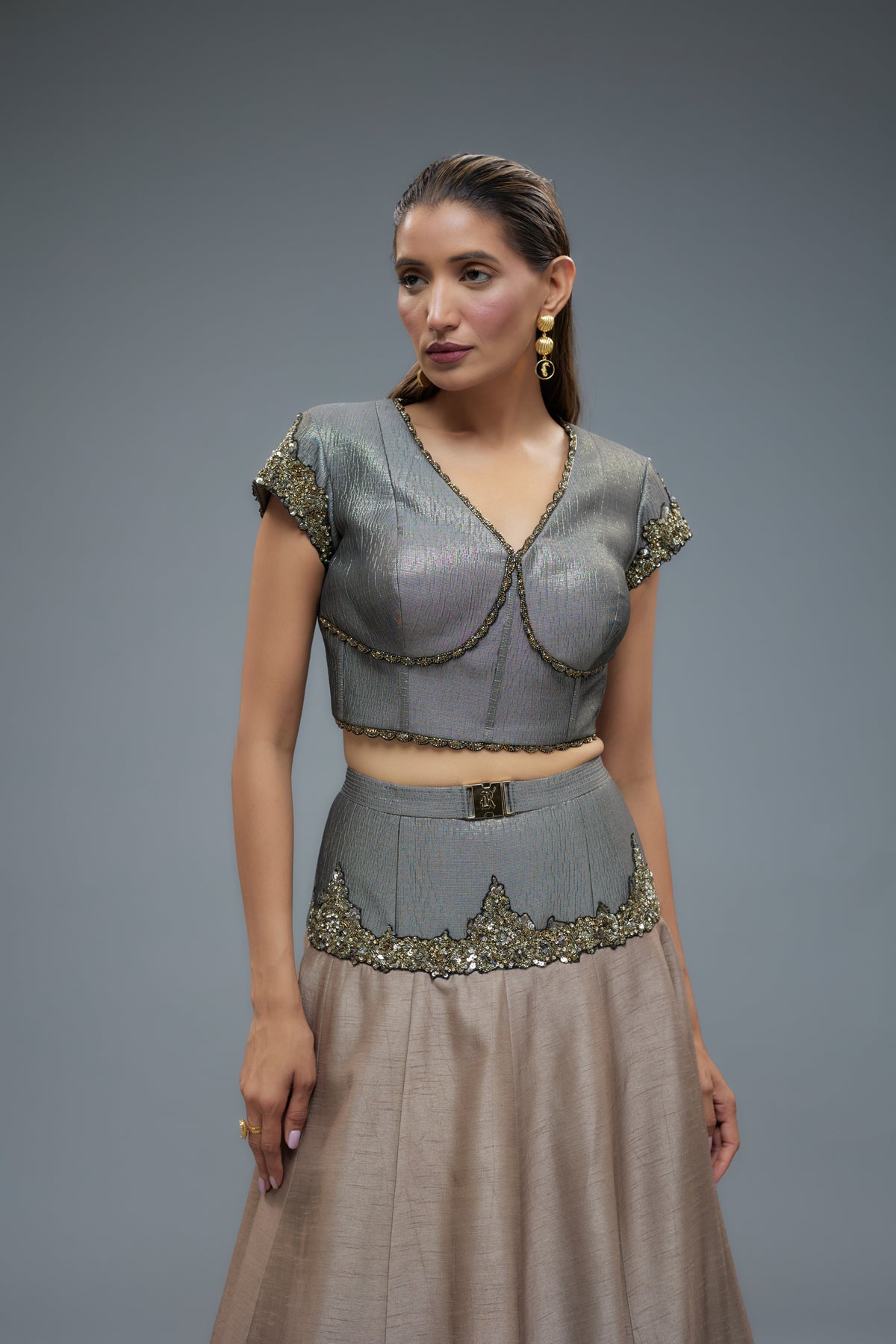Grey and Pink Lehenga Set