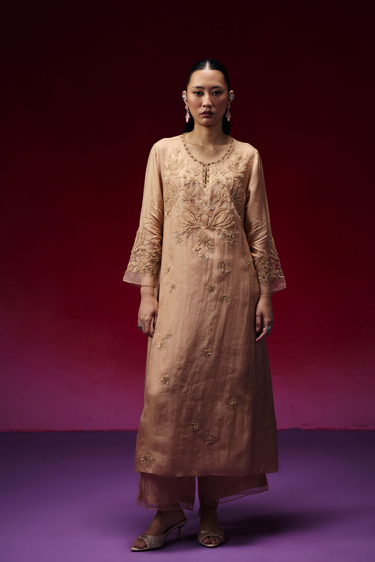 Gold Floral Appliqué Kurta Set