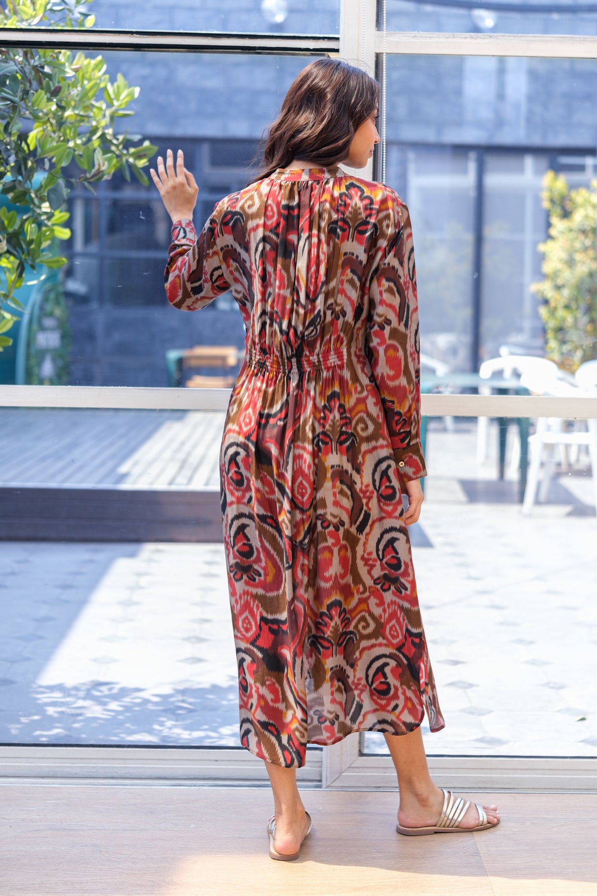 Dark Ikat Gather Dress