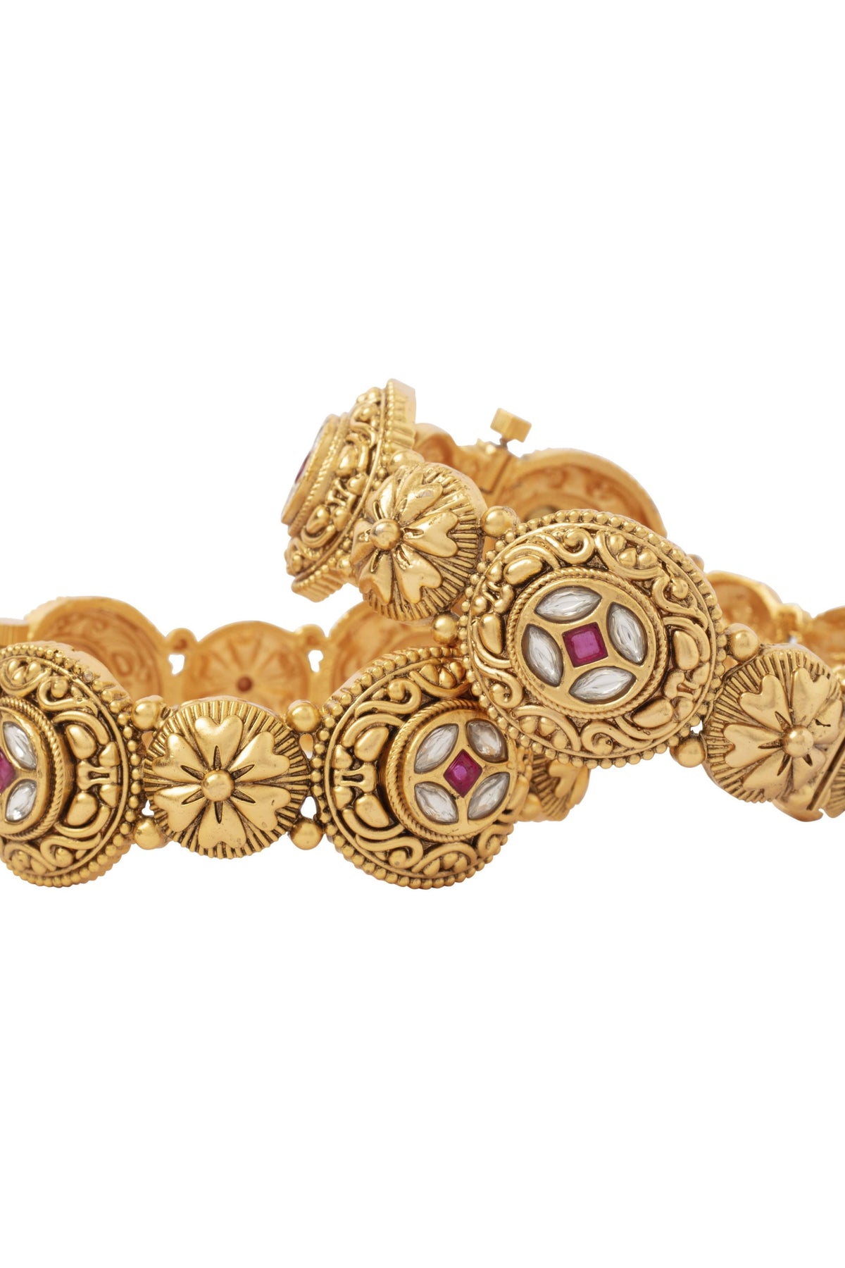 Isvaraah Gold Plated Kundan Polki Bangles