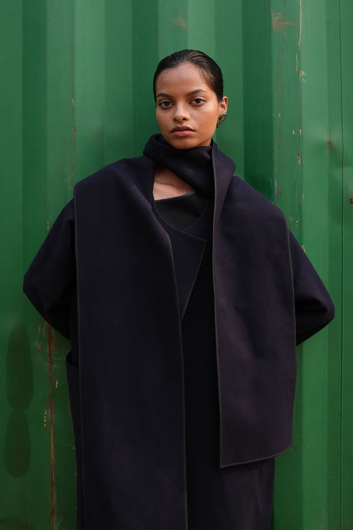 Full Sleeves Jacket With Attached Scarf