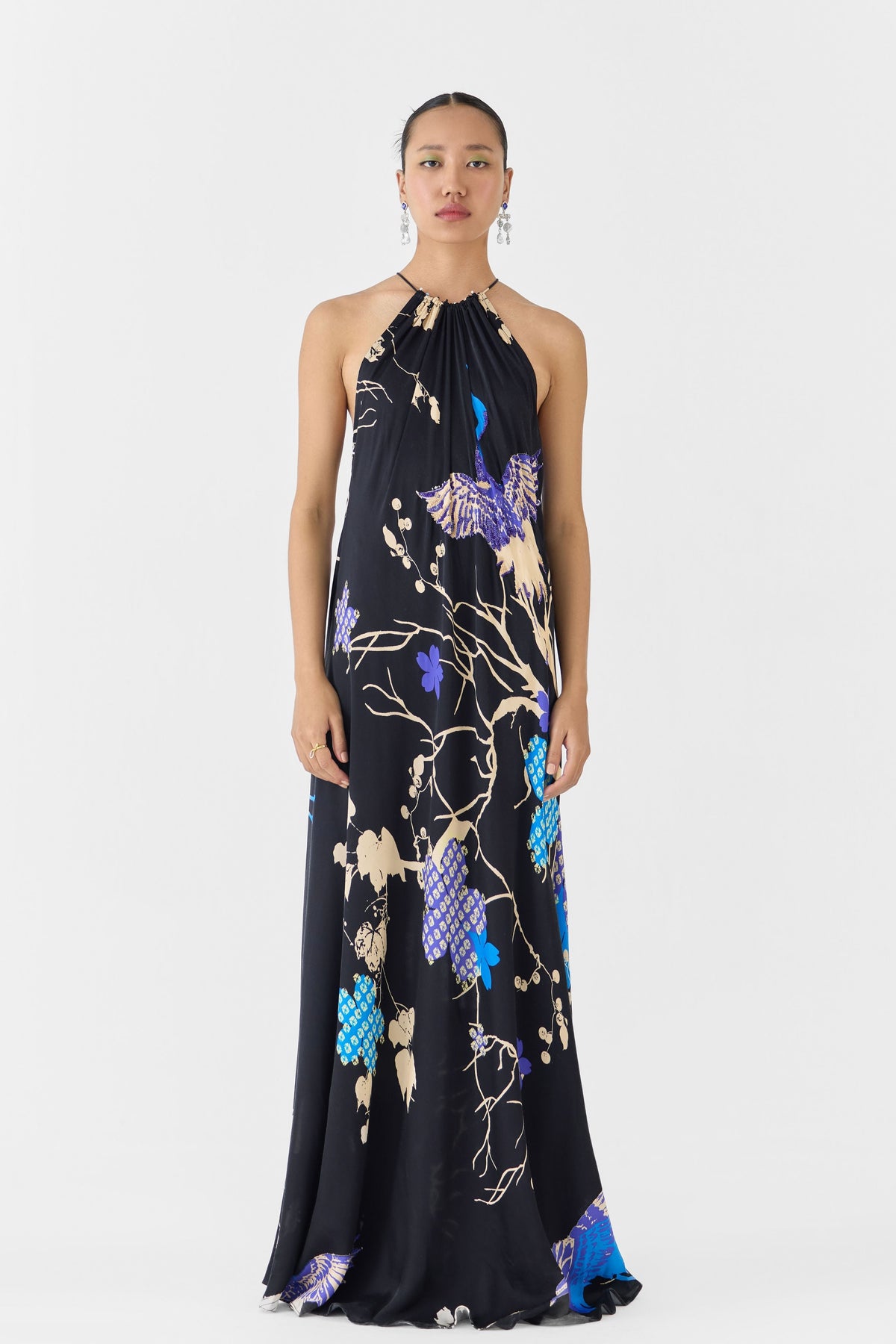 Black Crane Halter Dress