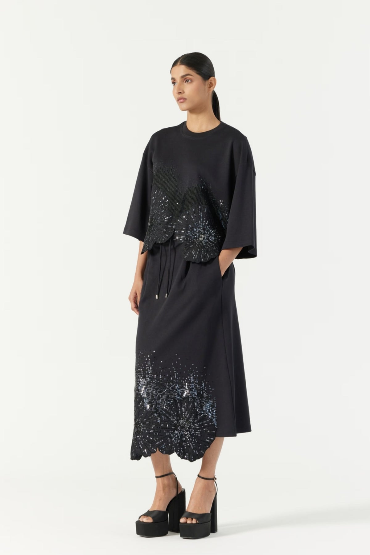 Pansy Black Embroidered Skirt
