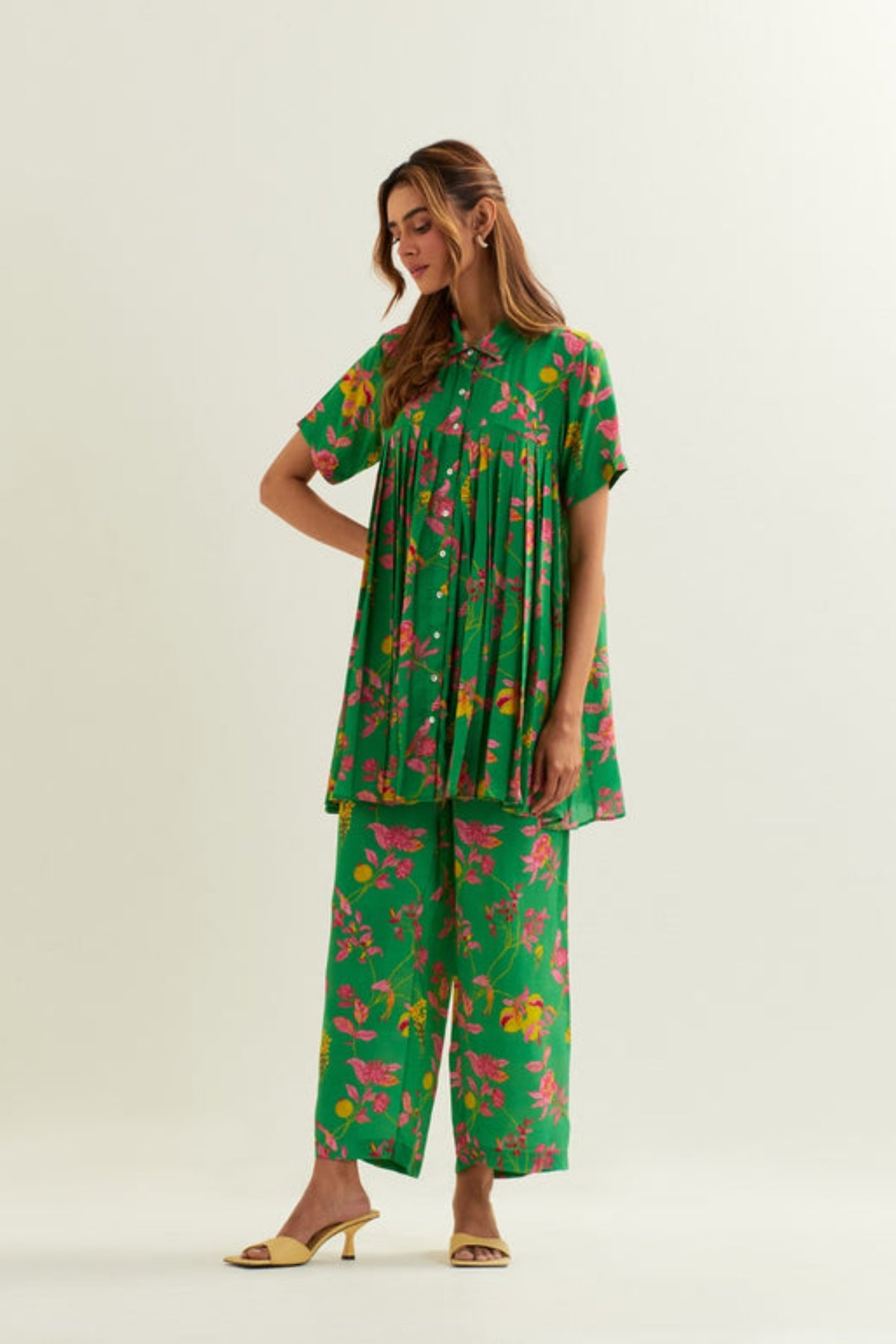 Rene Pleated Shirt with Bottom