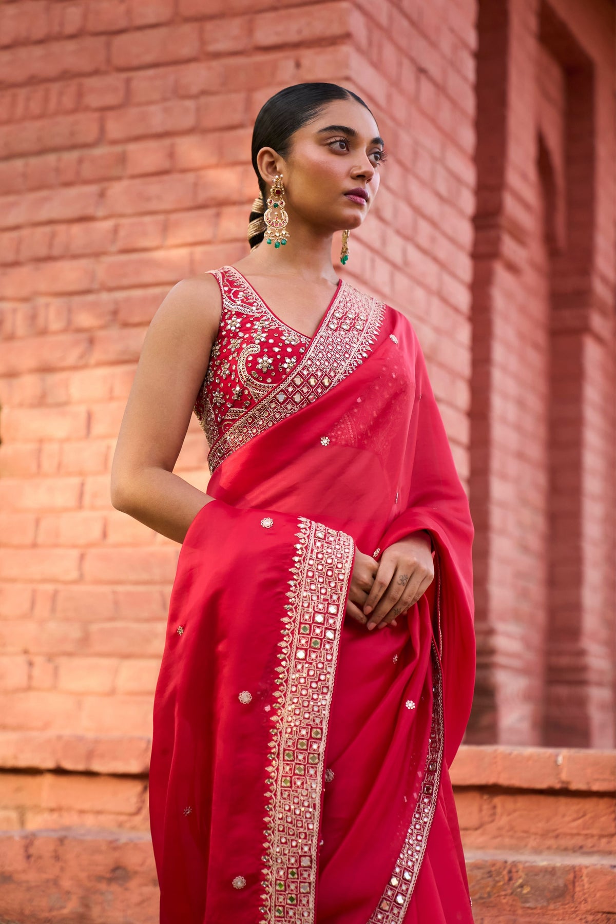 Classic Surkh Red Saree Set