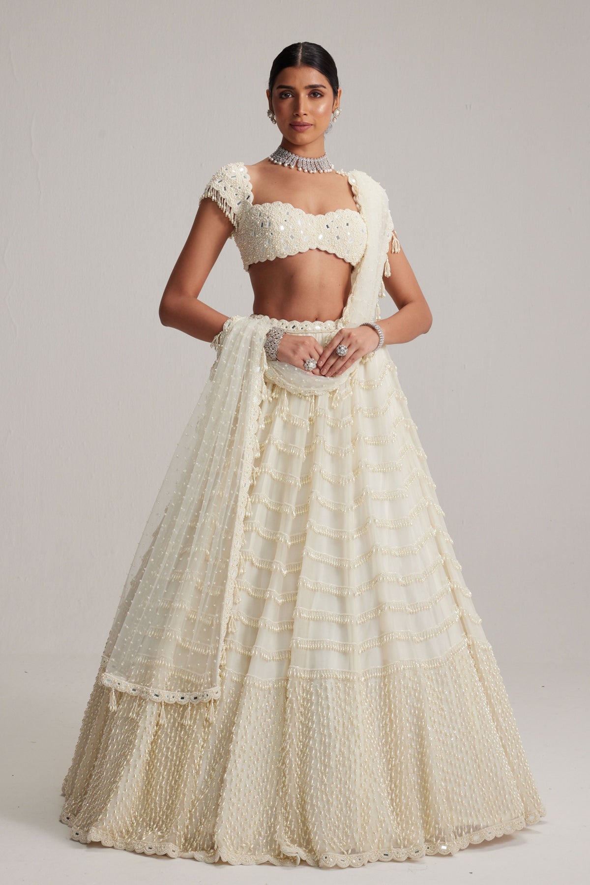 Mirror and Pearl Drop Bridal Lehenga Set
