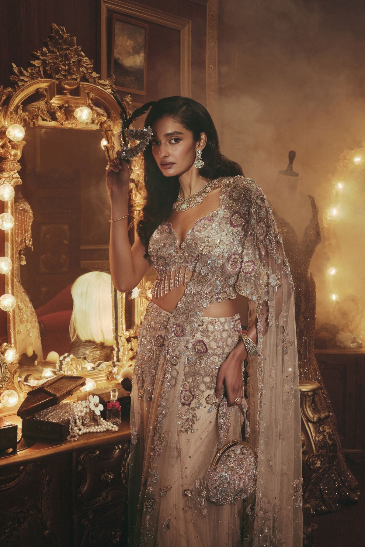 Evelyn Beige Draped Saree Set