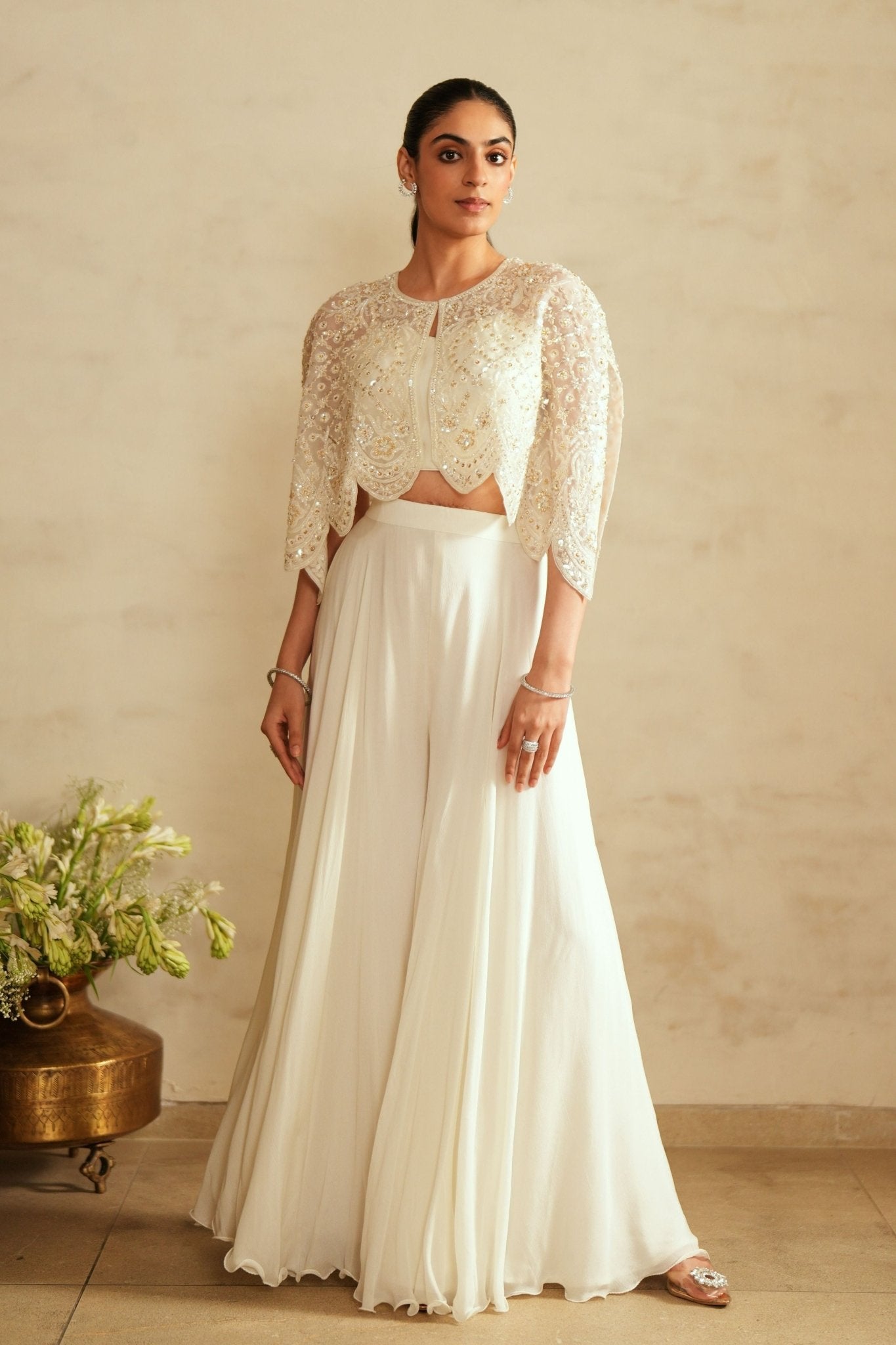 Ivory Statement Cape Set - Saisha By Charu Arora - Elahe