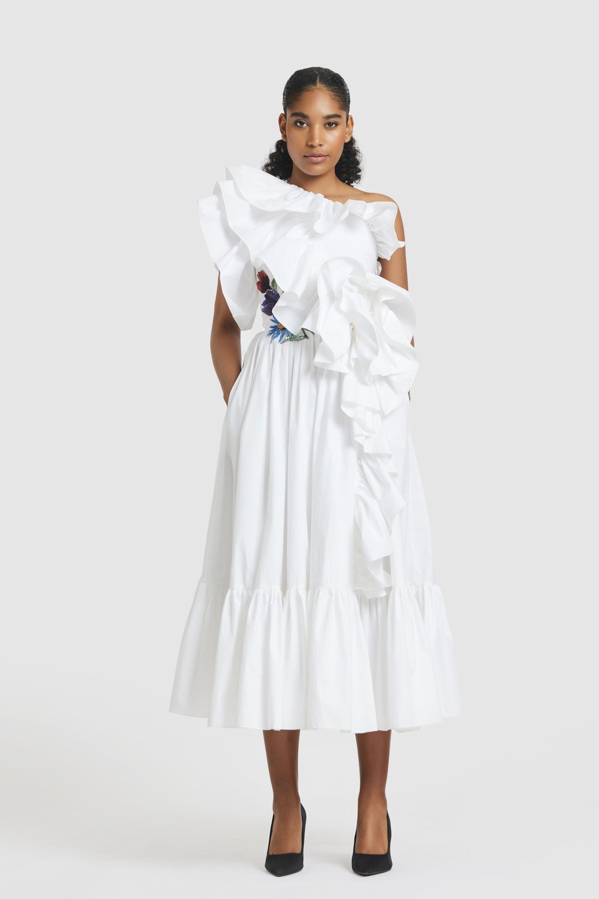 White One Shoulder Midi Dress